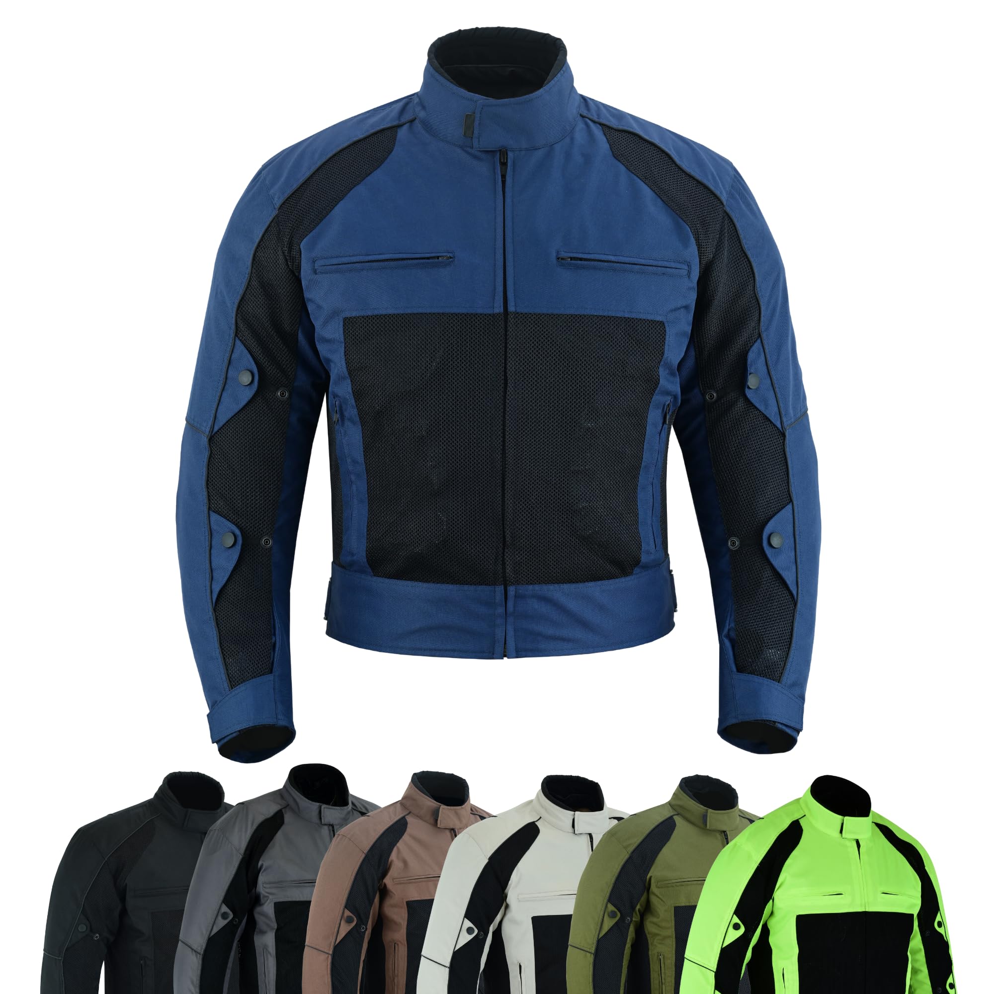 warrior gears Motorbike Jackets for Men Waterproof Mesh Textile Motorcycle Jacket with CE Armours and Removable Lining, Navy & Black - 7XL