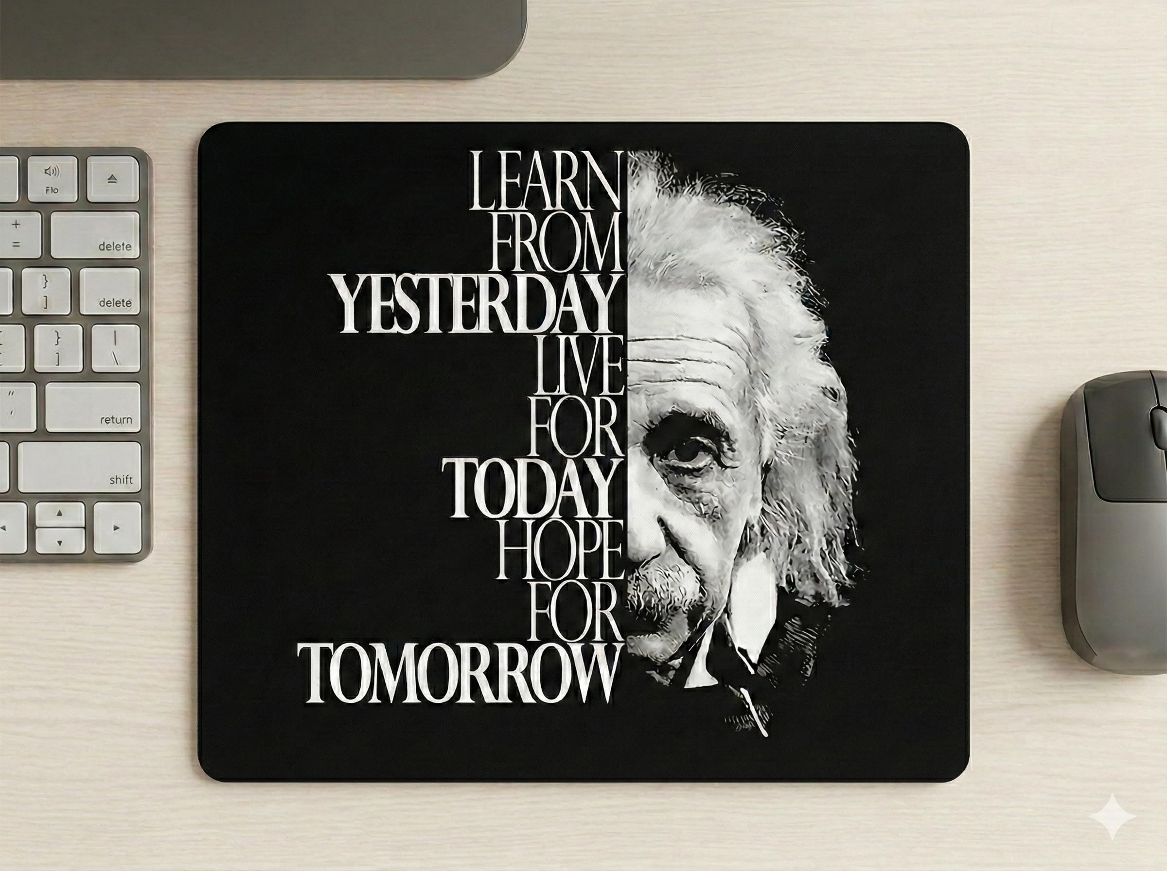 Mouse Pad with Einstein Quote, Black, Anti-Skid Base, 9x7.5 inch, Inspirational Design, Rubber-image-48