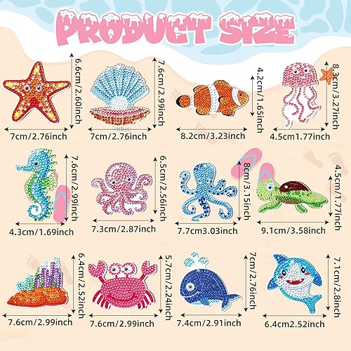 Miniatura 2 de Karenhi Juego de 24 llaveros de pintura de diamante oceánico 5D de verano con diamantes para pintar en el mar, playa, pintura de gemas y