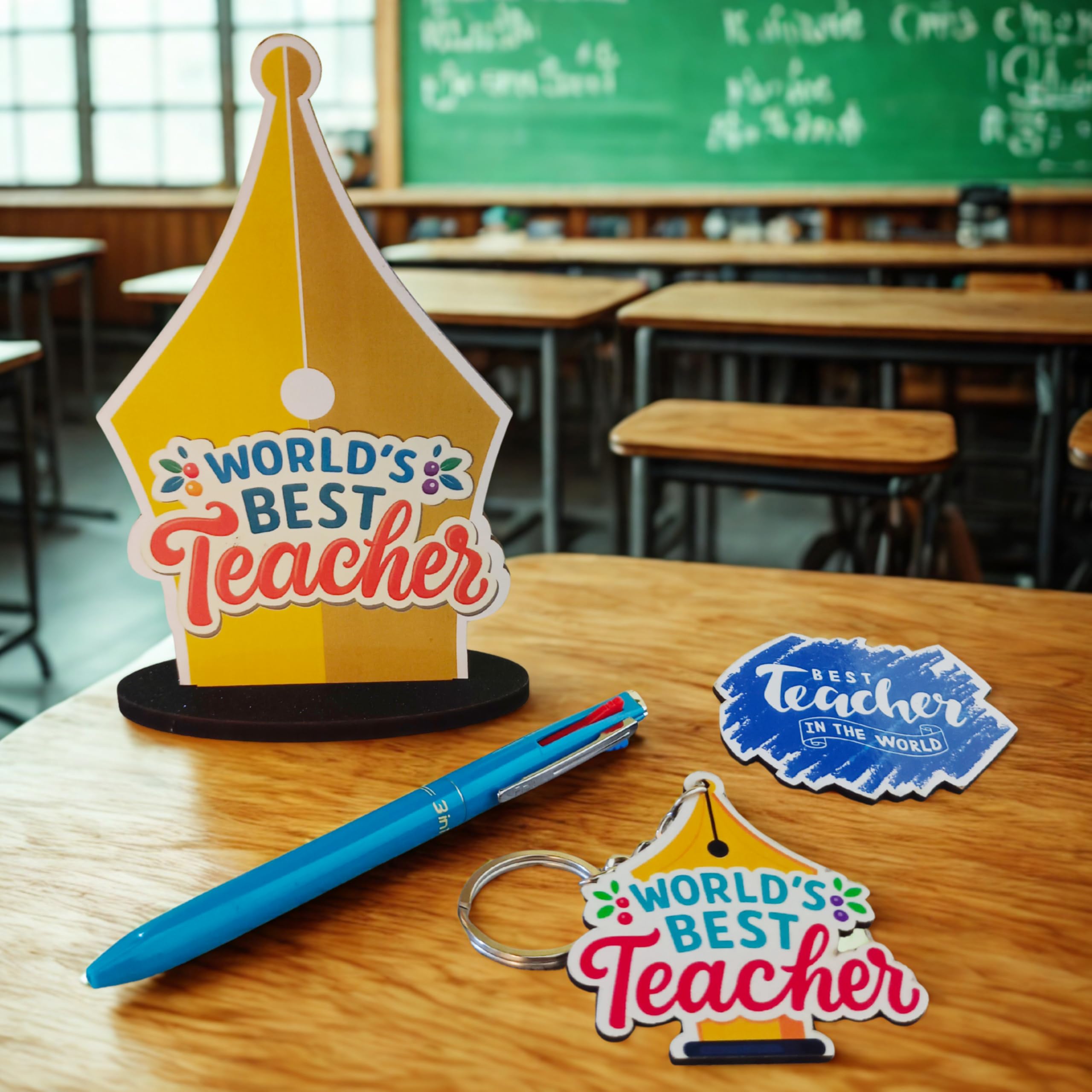 PICRAZEE Teachers Day Gift Combo | Wooden MDF Trophy, Keyring, Fridge Magnet & 3-in-1 Retractable Pen | Best Gift for Teacher, Sir, Madam, Mentor-image-35