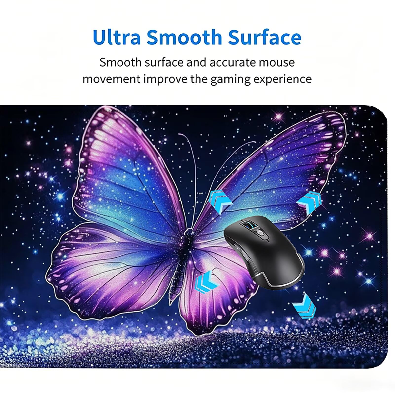 Tappetino Mouse Gaming, 1200x600mm Tappetino Mouse XXL nero 0c0-272 | Mouse Pad Grande, Ottimizzato per i Sensori da Gioco, Migliora Precisione e Velocità, per Mac e PC, Farfalla
