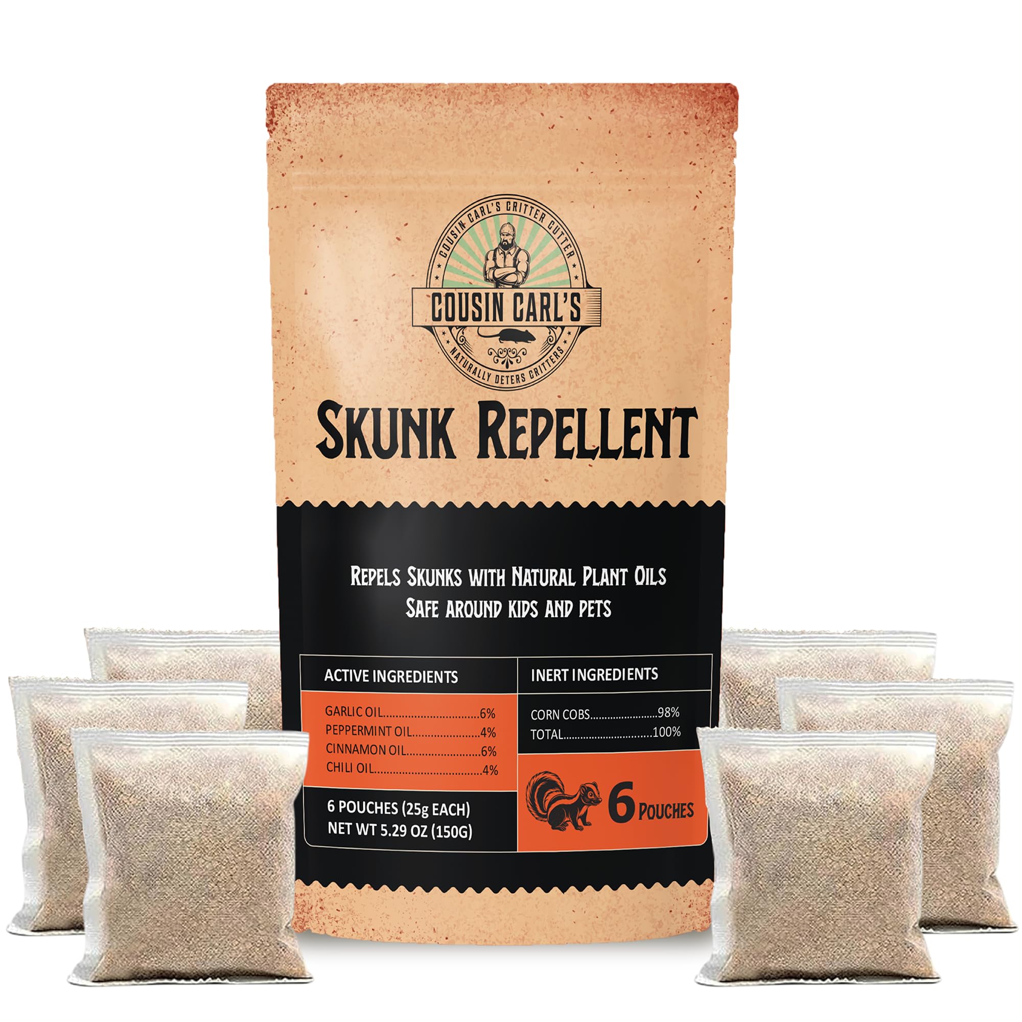 Cousin Carl’s Maximum-Strength Skunk Repellent – Natural Formula to Deter Skunks & Eliminate Odors (18-Pack)