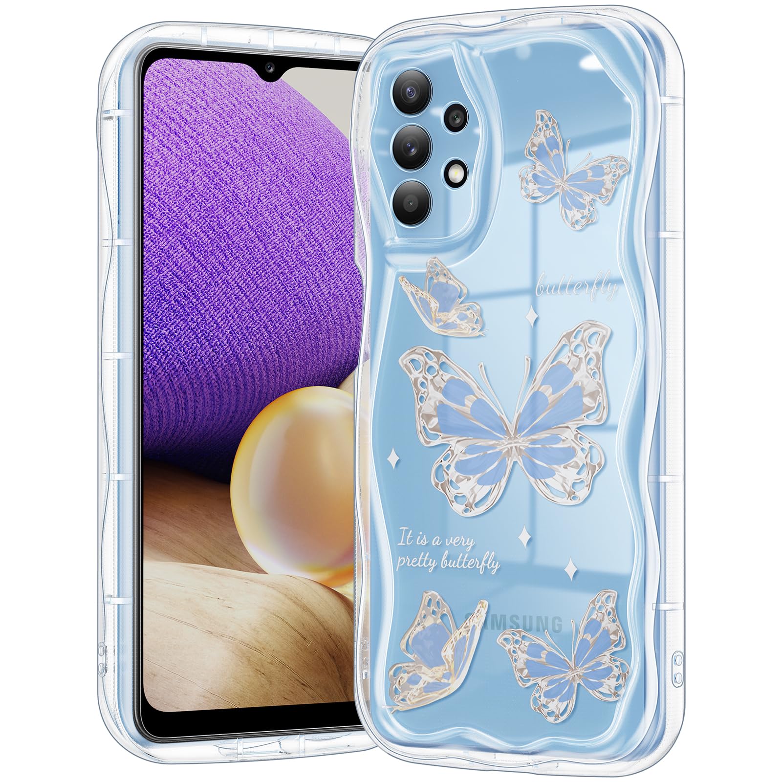 Coque Samsung A32 5G papillon bleu transparent et souple - 8
