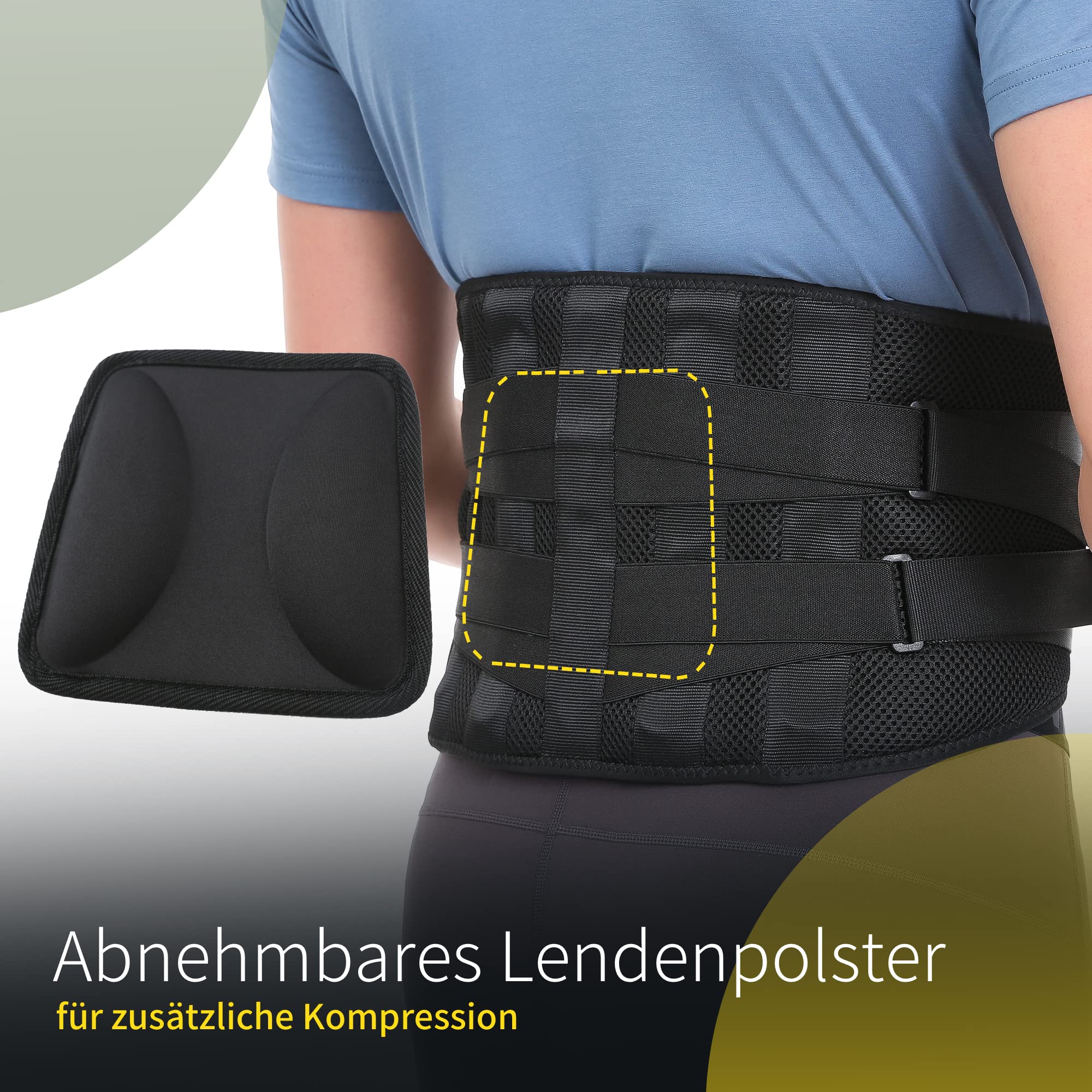 BraceUP Rückenstütze mit Lumbalkissen - Rückenstütze, Rückenstützgürtel, Lendenwirbelstütze für Männer und Frauen (L/XL)