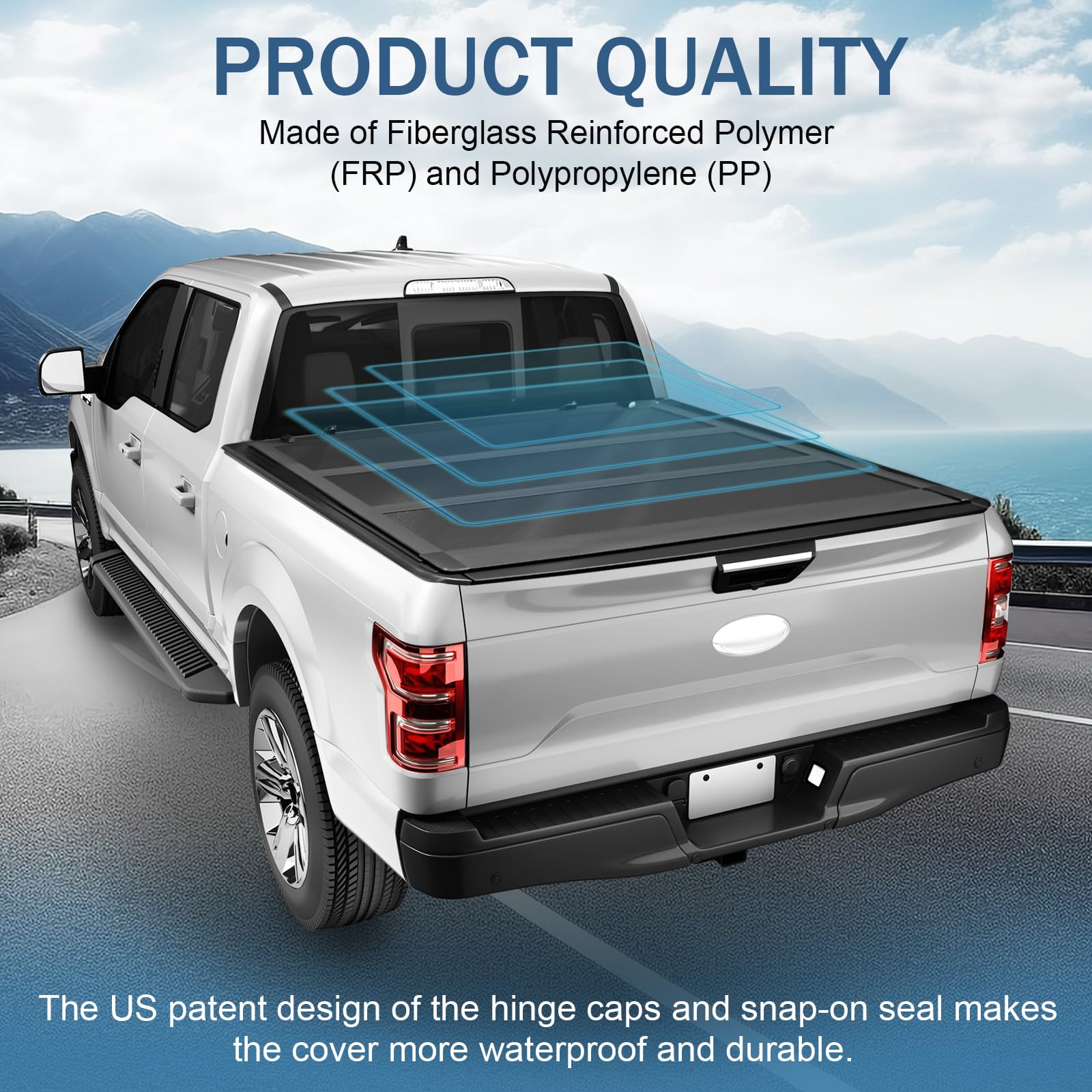 Low Profile Hard Folding Truck Bed Tonneau Cover, Compatible with 2015-2025 F150 Pickup 5.6 Ft Bed Hard Low Profile Aluminum Truck Bed Tonneau Cover
