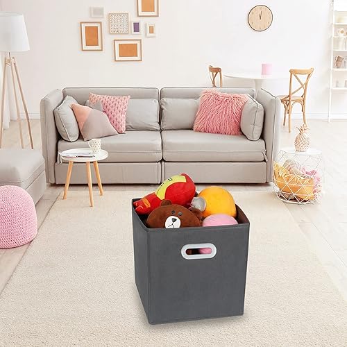 Vista 127 de Contenedores de almacenamiento de tela de tela, organizador de cubos de tela con asas dobles, cestas de almacenamiento plegables para el hogar