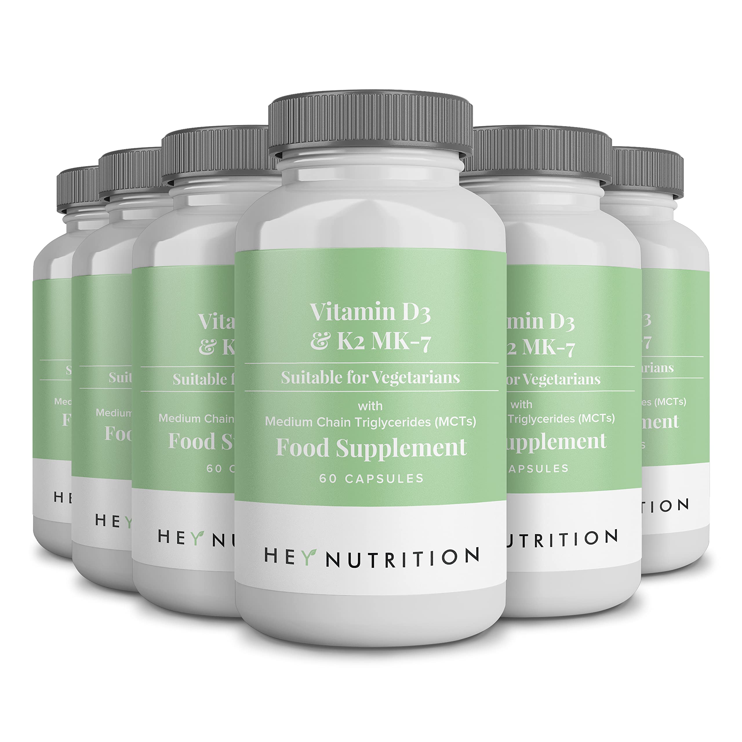 Hey NutritionVitamin D3 & K2 MK-7-100ug Each with MCT Oil - Suitable for Vegetarians - Support Healthy Bones, Teeth, Muscles, Immune Function, and Fatigue - Non-GMO, 360 Vegetarian Capsules