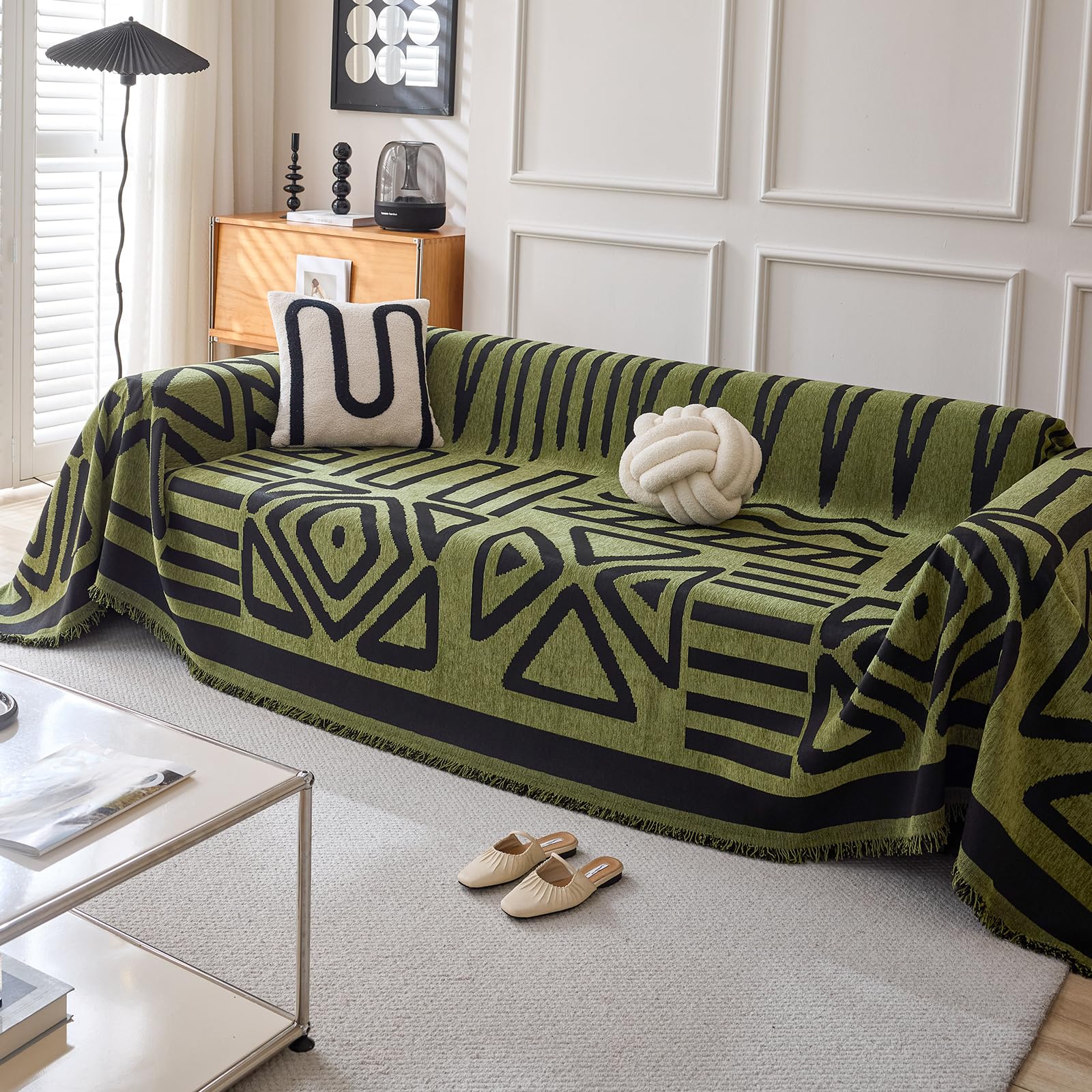 VanderHOME Multifunctional Chenille Tassels Sofa Throw Blankets,Throws for Sofa Blanket Bed Throw for Bedroom, Couch, Travel, Kids, Bedroom Accessories 180 * 90cm-Dark green