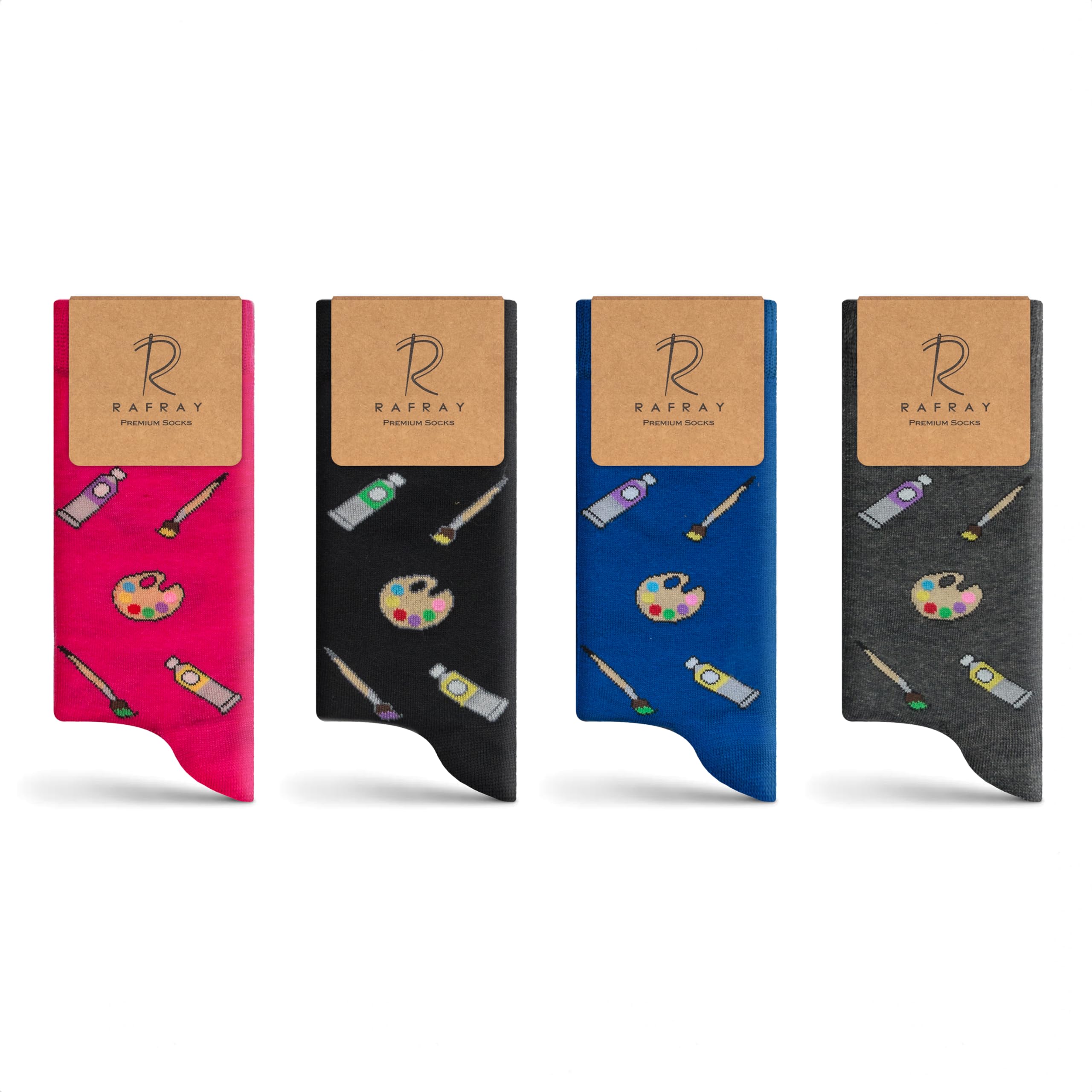 RAFRAY Premium Funky Socken Geschenkbox Set – Bunte, Lustige Designs aus Premium Baumwolle – 3–4 Paar – Größe 36–44
