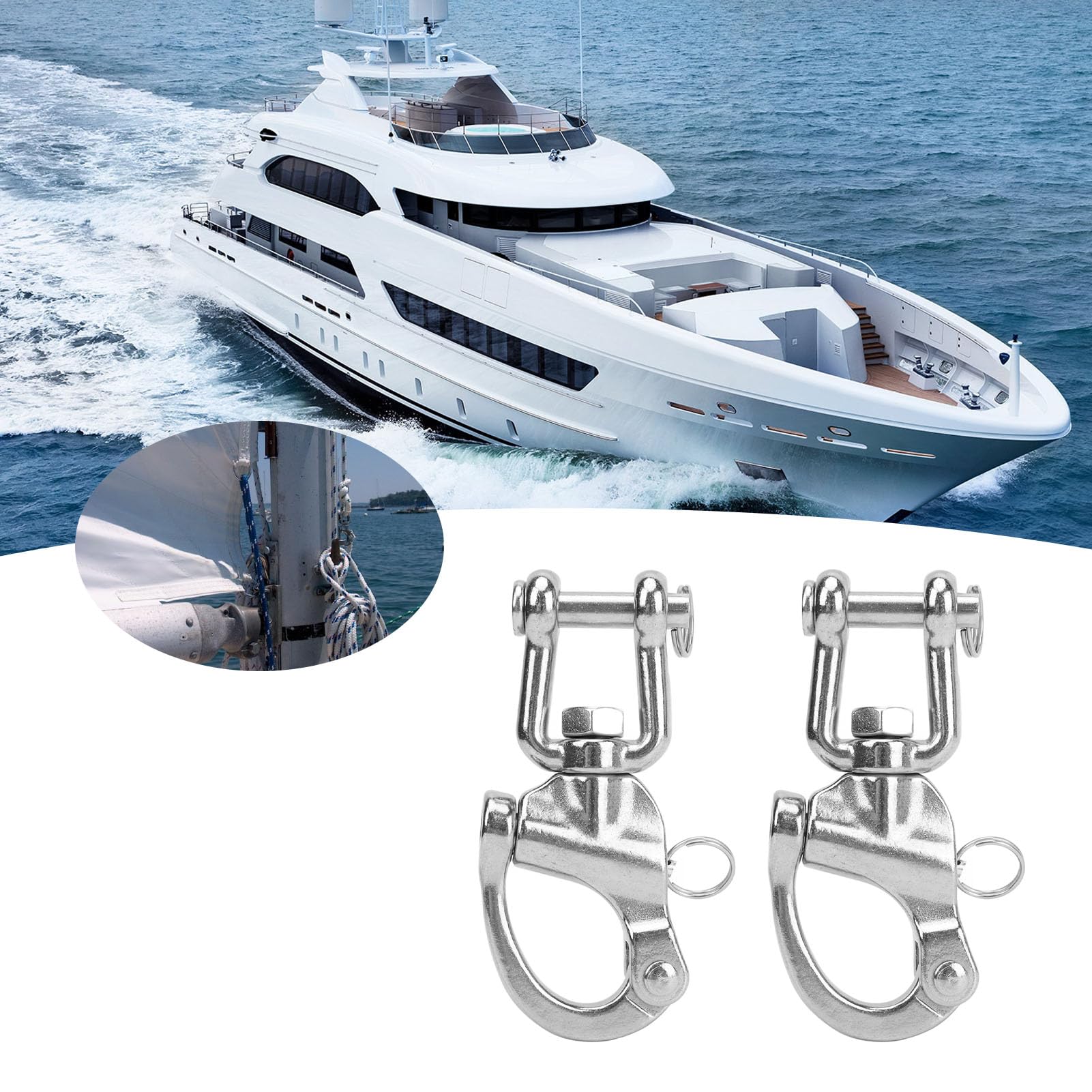 Grillo Girevole a Mascella, Grillo a Moschettone da 2 Pezzi in Acciaio Inossidabile 316 a Sgancio Rapido Ad Alta Resistenza Universale per Sartiame per Barche a Vela, Accessori per Barche(128mm)