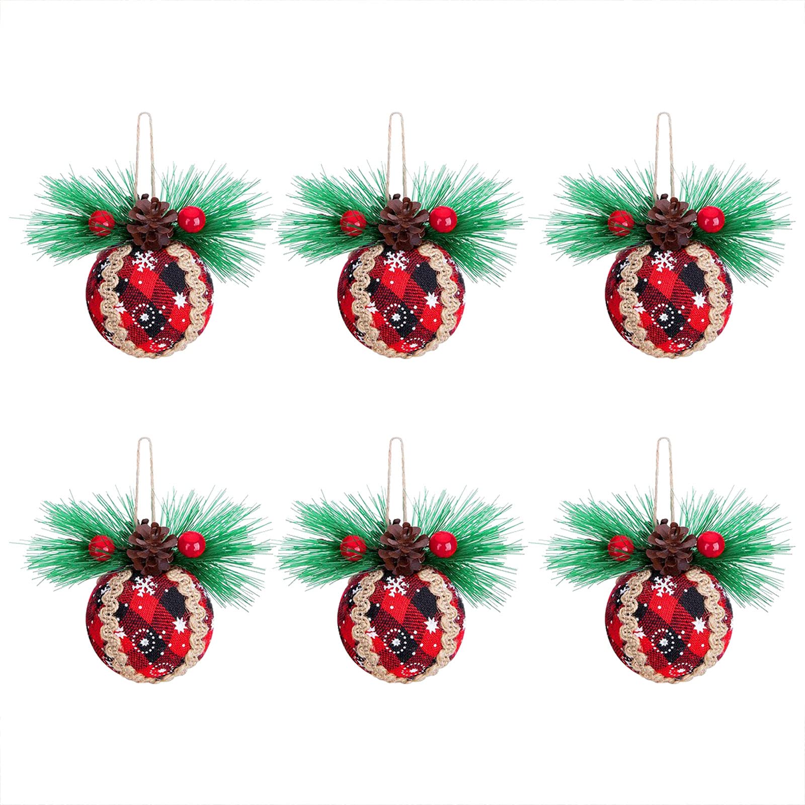 Shatterproof Christmas Ornaments With Pinecones & Greenery 6pcs Buffalo Plaid Ornaments Aousthop Black Red Burlap Foam Hanging Decorations For Xmas Tree Ne Fireplace Christmas Garland (Red, One Size)