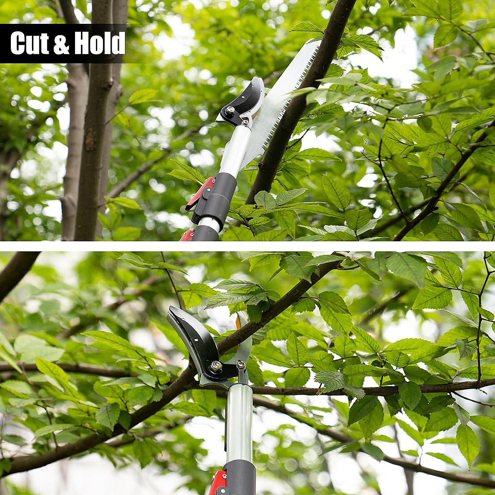 1,4–3m Teleskop Astsäge, Baumsäge mit SK5 3D Stahl Zahnung, Sägeblatt Länge 30cm, Gartenschere Blumenschere, Obstpflückschere zum Garten und Freien