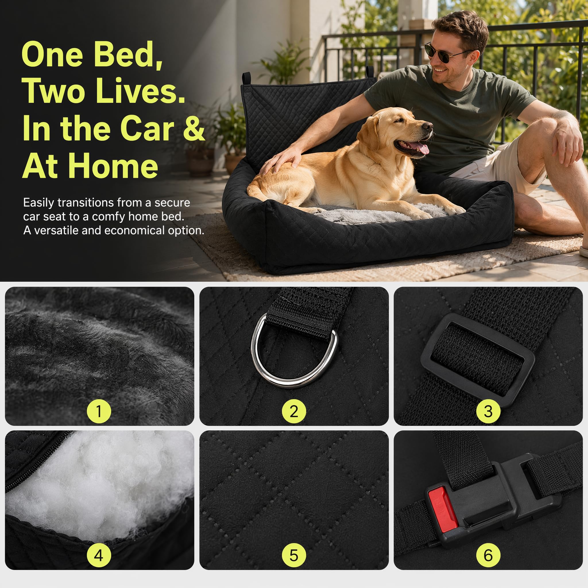 Hunde Autositz für Große Hunde Hundesitz Auto Rückbank 90x56x48cm mit Sicherheitsgurten Waschbarer Unterlage Hundeautositz Hundekorb Auto Hundebett Dog car seat für SUV Limousine Van