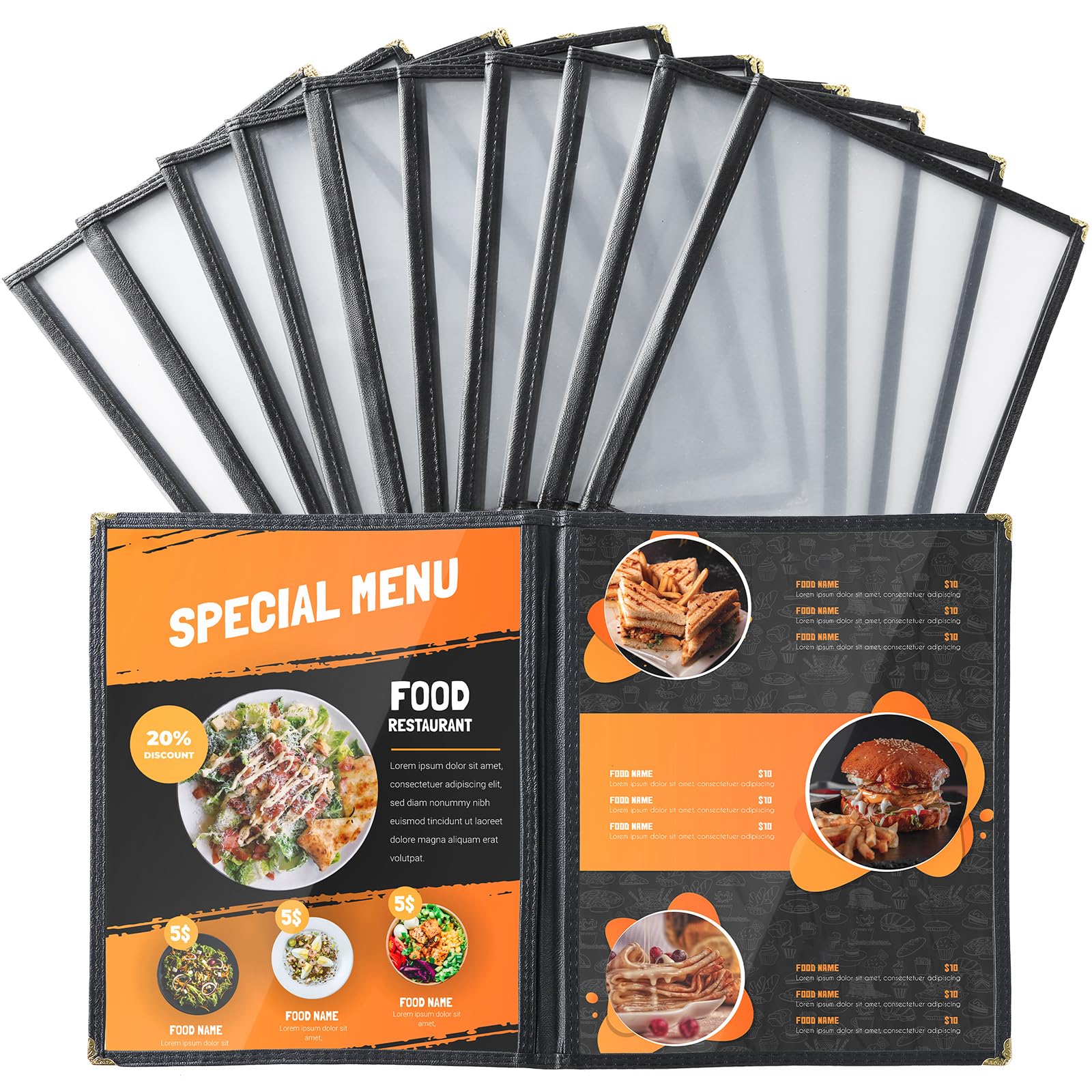 MAOPINER Set of 10 Menu Covers 8.5 x 11 | 2 Pages 4 View Restaurant Recipe Menu Covers, Best Menu Books and Restaurant Supplies for Kitchen, Drink,