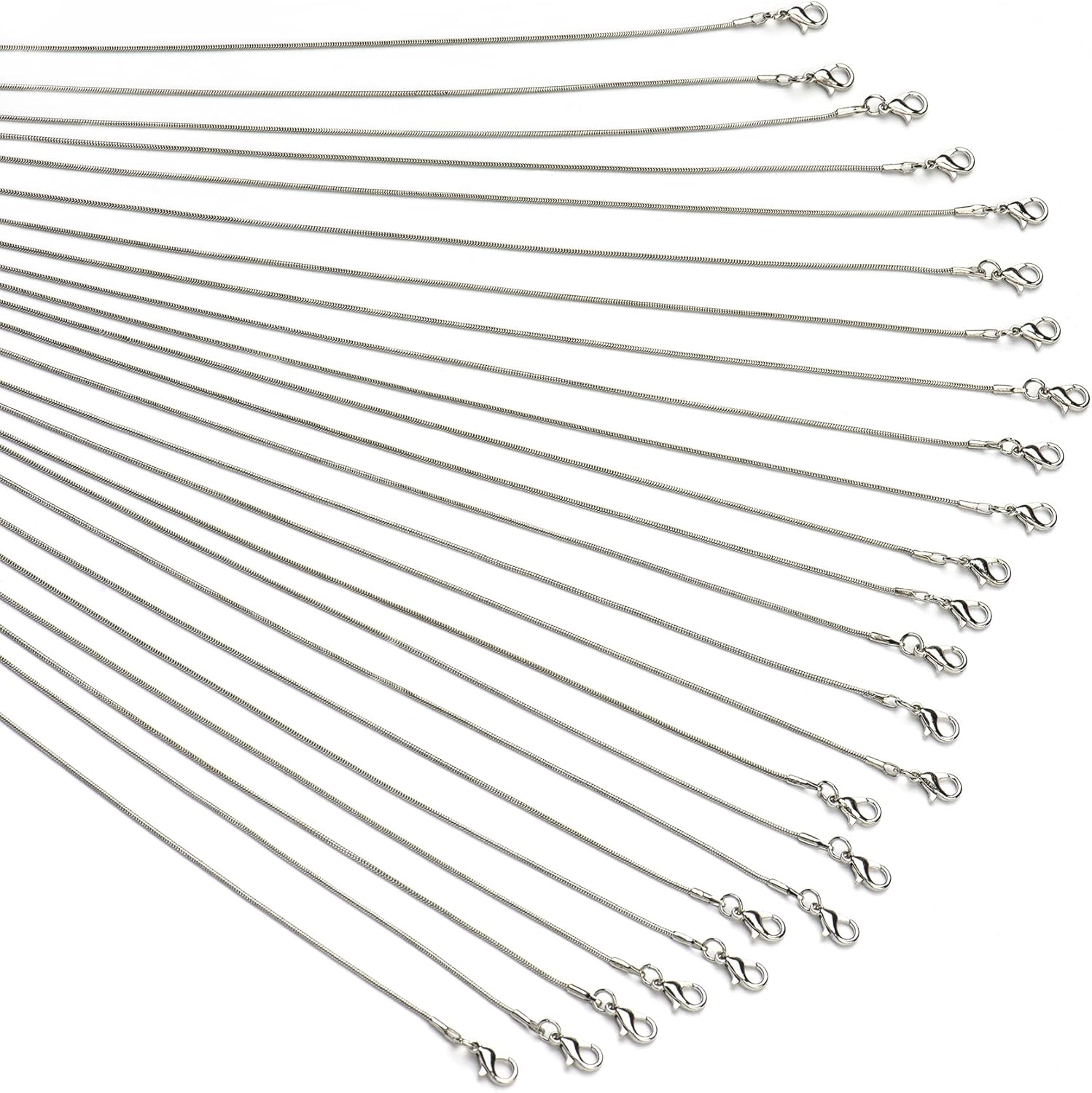 Forise 24 Pcs Necklace Chains with Lobster Clasps 1.2mm Silver Plated Snake Necklace Chains for Jewelry Making,24 Inch
