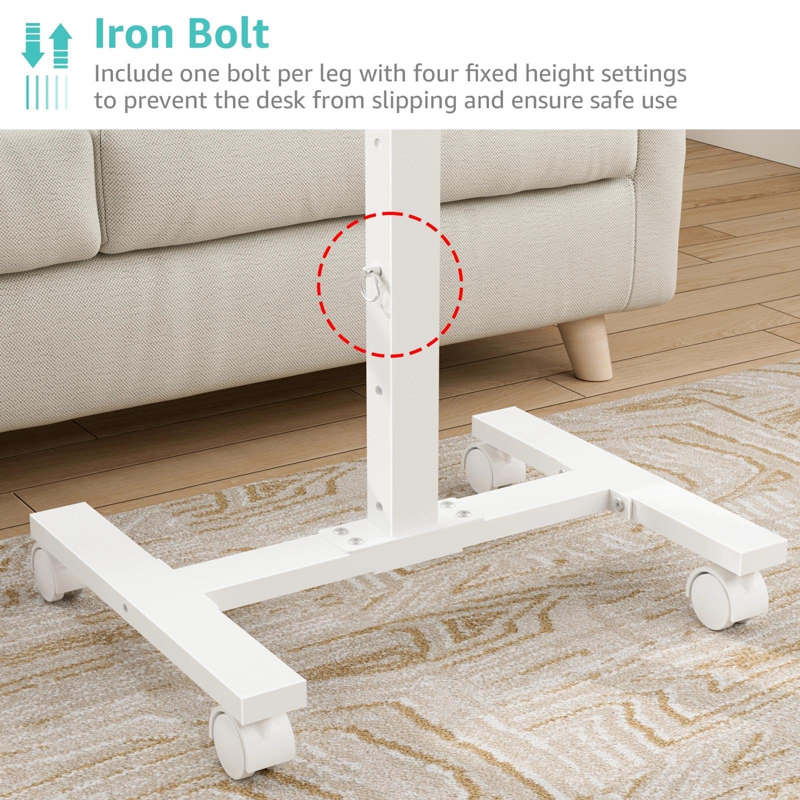 Small White Standing Rolling Desk - 24 Inch Portable Mobile Stand Up Kids Desk Adjustable Height with Wheels — view 8