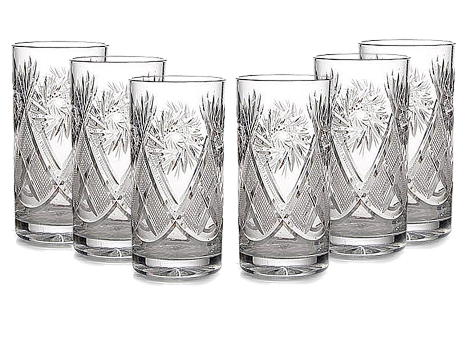 Neman Glassworks Russian Cut Crystal Highball Tea Glass for Hot Cold Beverages 11 oz fits Metal Glass Holder