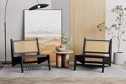 Miniatura 3 de HAOBO Home Silla de ratán moderna de mediados de siglo, silla auxiliar de lectura sin brazos, silla de sala de estar, silla bohemia con marco de