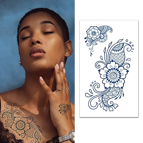 Miniatura 10 de Aresvns Tatuajes semipermanentes, 8 hojas impermeables y de larga duración, 2 semanas, tinta a base de plantas, calcomanías realistas de tatuajes