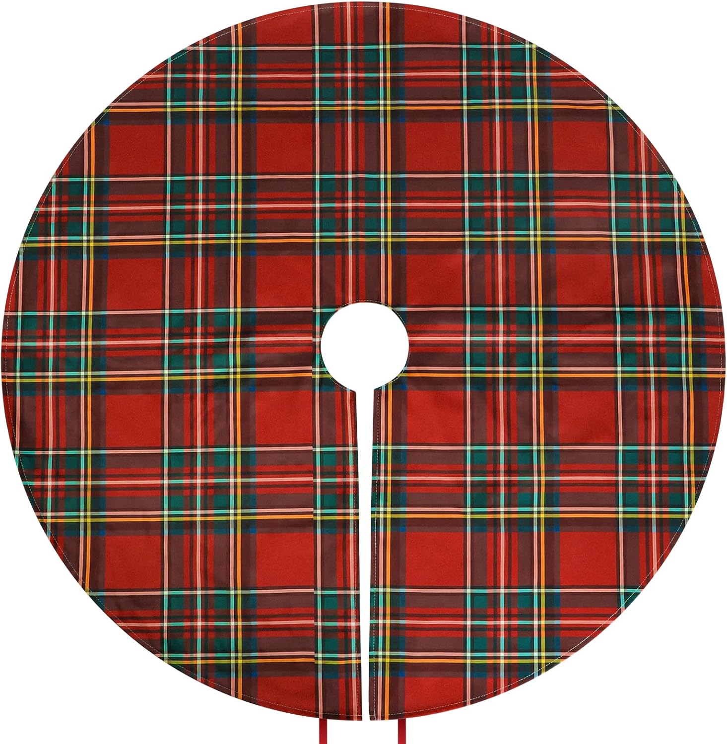 Royal Stewart Tartan Christmas Tree Skirts – 36 Inch Scottish Red Plaid Printed Tree Skirt, Classic Holiday Decoration for 4–6 FT Artificial & Real Trees, Traditional Farmhouse Xmas Tree Mat