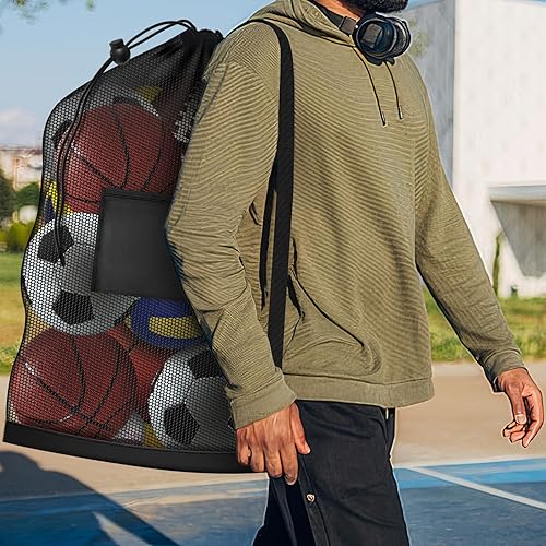 Miniatura 5 de Bolsa de pelota deportiva extra grande, bolsa de almacenamiento de malla transpirable resistente, 40 x 30 pulgadas con capacidad para 10-12 fútbol,