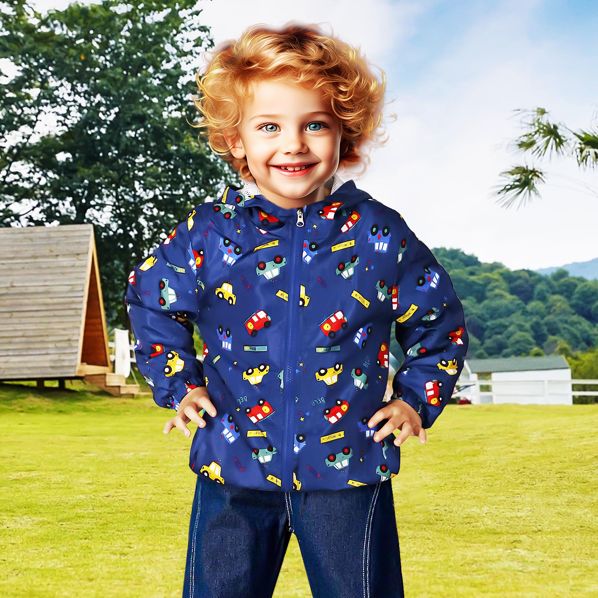 JinBei Niños Cazadora Niño Bebes Casual Chaqueta Primavera Y Otoño Abrigo Fino Cartoon Impresión Corto Chaqueta A Prueba De Viento con Cremallera1-7 Años