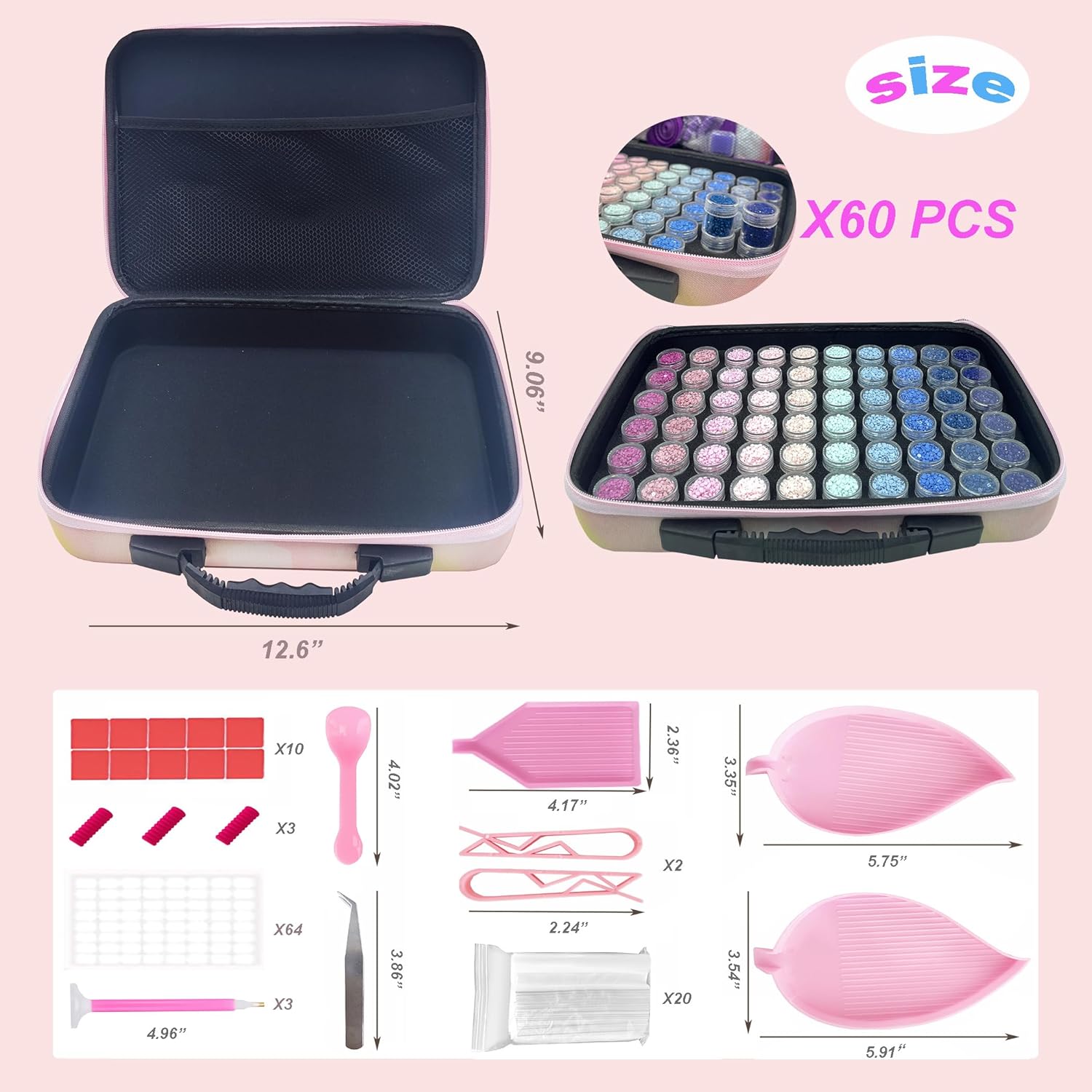 Diamond Painting Storage - Large Capacity Organizer Case with Dividers, Portable Diamond Art Accessories Containers for 5D Drills Beads & Tools (60 Slots)