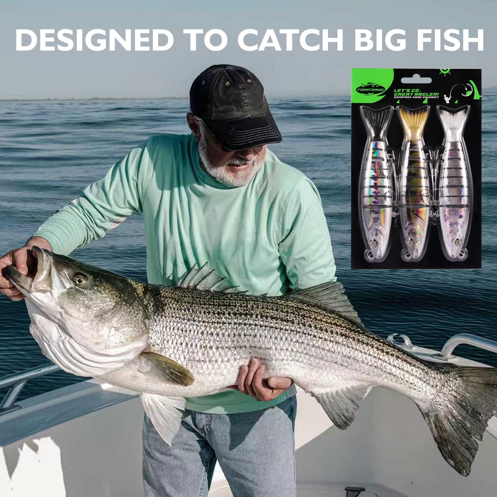 FONMANG SWIMPRO Swimbaits – Leurres de pêche au brochet du Nord – 16,5 cm – Appâts glissants pour la pêche au bar – 3 appâts multi-articulés – Leurres musqués avec finition bionique holographique 3D