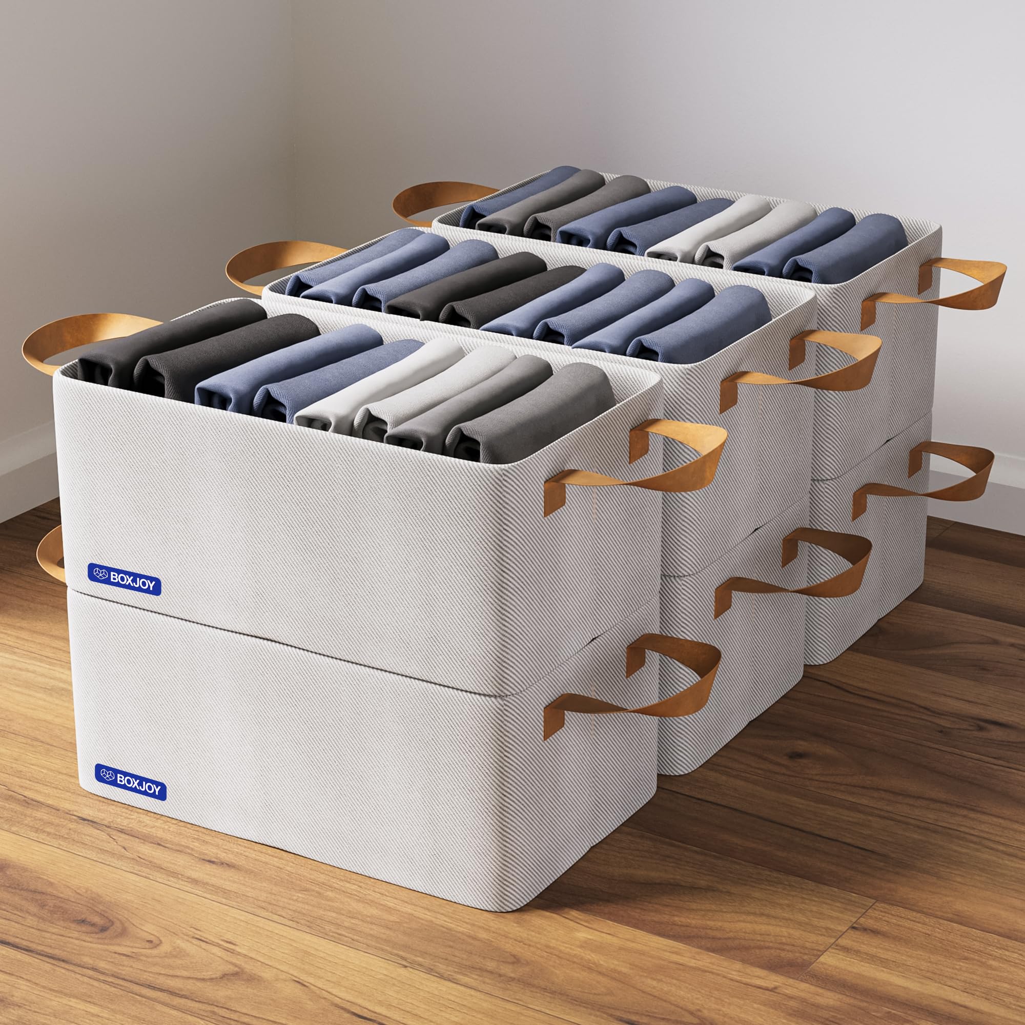 BOXJOY Pack of 6 Premium Storage Organiser Box for Clothes with Strong Steel Frame & Handle, Foldable Closet Basket for Wardrobe, Cupboard, Almirah Shelves, Home Essentials for Boys Girls Cloth