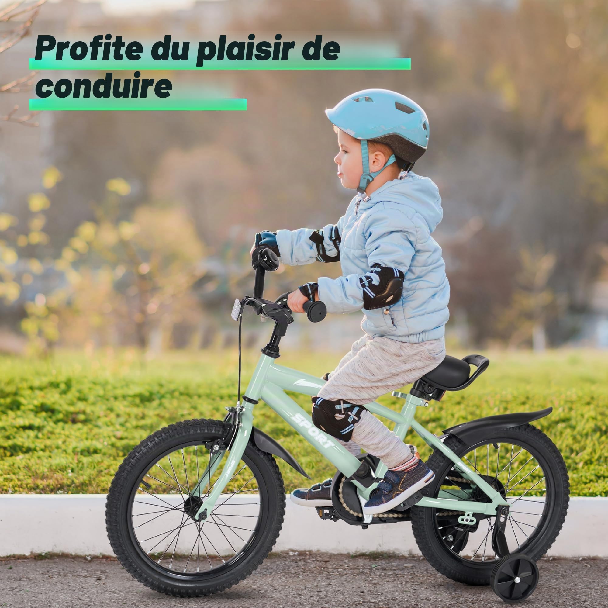 BODIOO Vélo pour Enfant de 12 Pouces avec siège réglable, Double Freins, Roues stabilisatrices, réflecteur et Garde-Boue, Convient aux Cyclistes de 84 à 97 cm