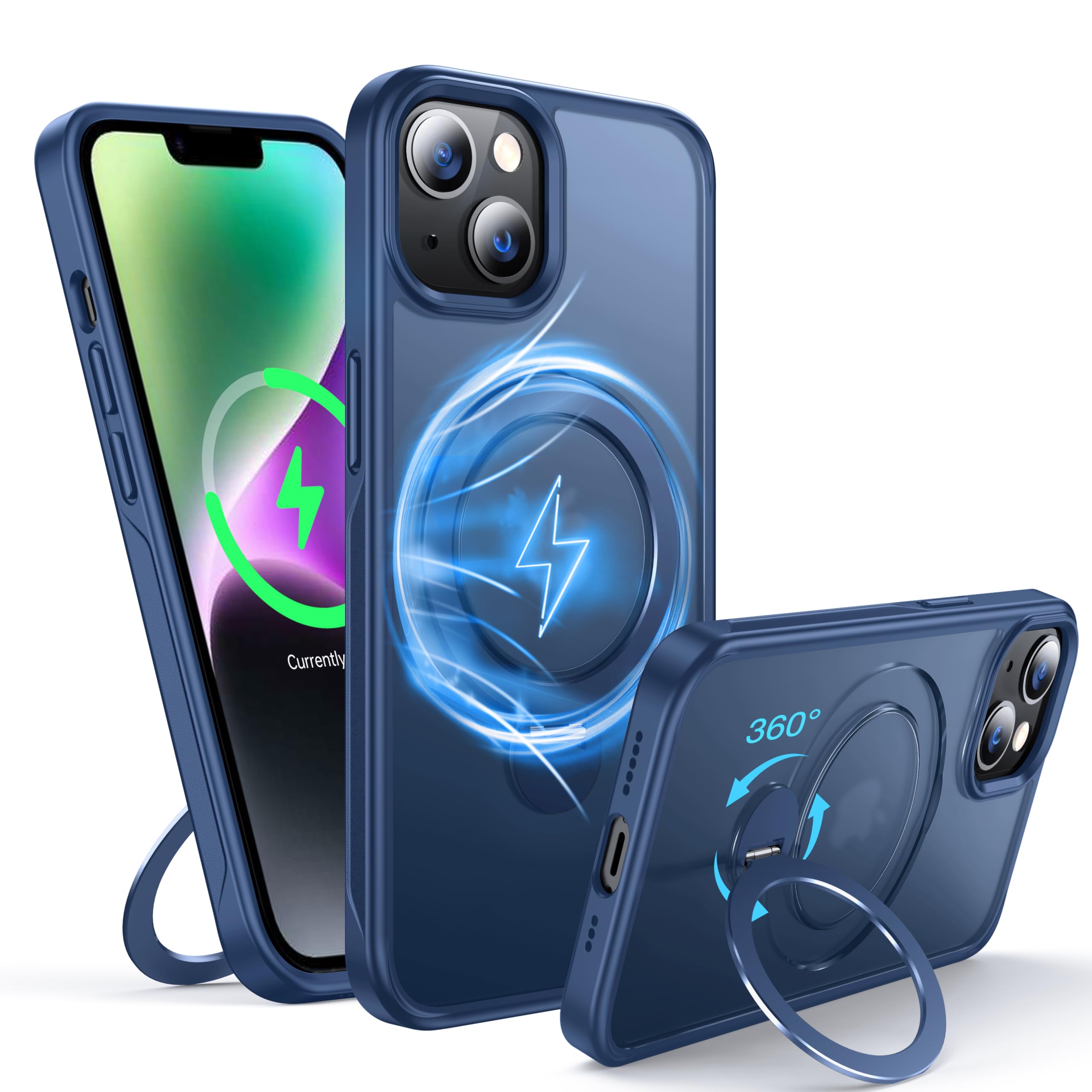 FNDMIL 360°Rotatable Magnetic Ring for iPhone 13 Case/iPhone 14 Case Compatible with MagSafe [Non-slip Texture Edge][Built-in Kickstand][Military