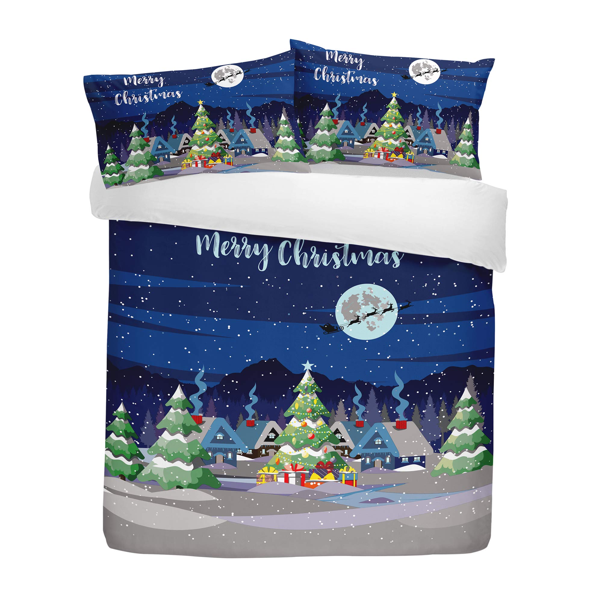 Bedlam Unisex Multicolor 'Glow In The Dark' Christmas Scene Print Duvet Cover Set | Size: Single