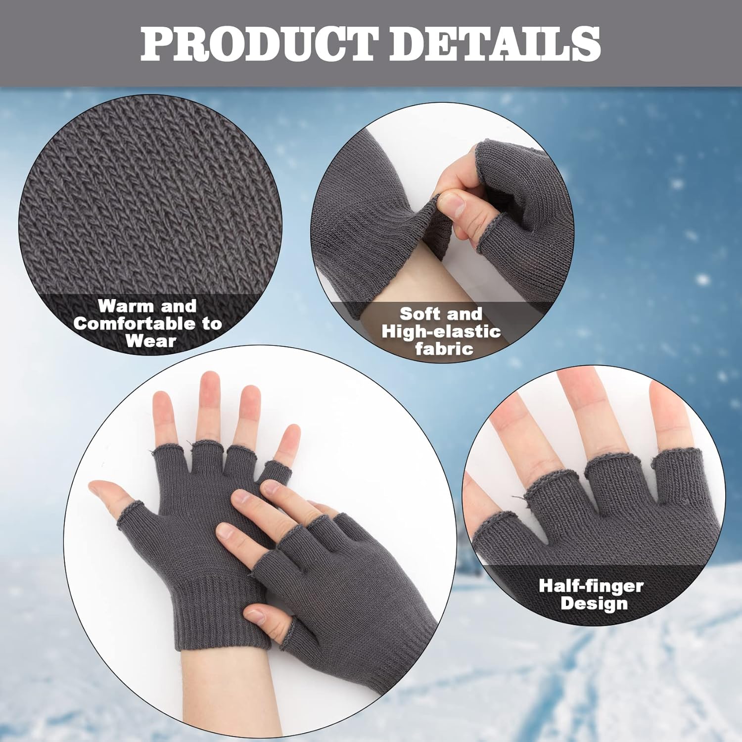 NZKNP Fingerless Gloves for Women & Men - Warm Knitted Mittens for Typing & Half Finger Gloves - Image 3