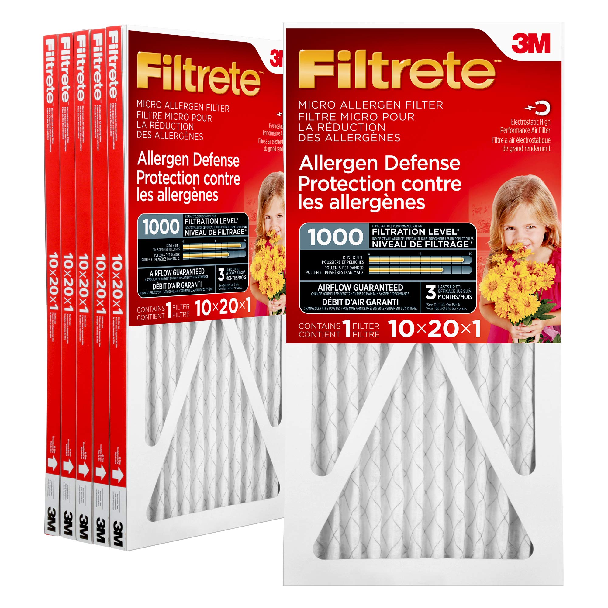 Filtrete 10x20x1 Furnace Filter, MPR 1000, MERV 11, Healthy Living Ultimate Allergen 3-Month Pleated 1-Inch Air Filters, 6 Filters