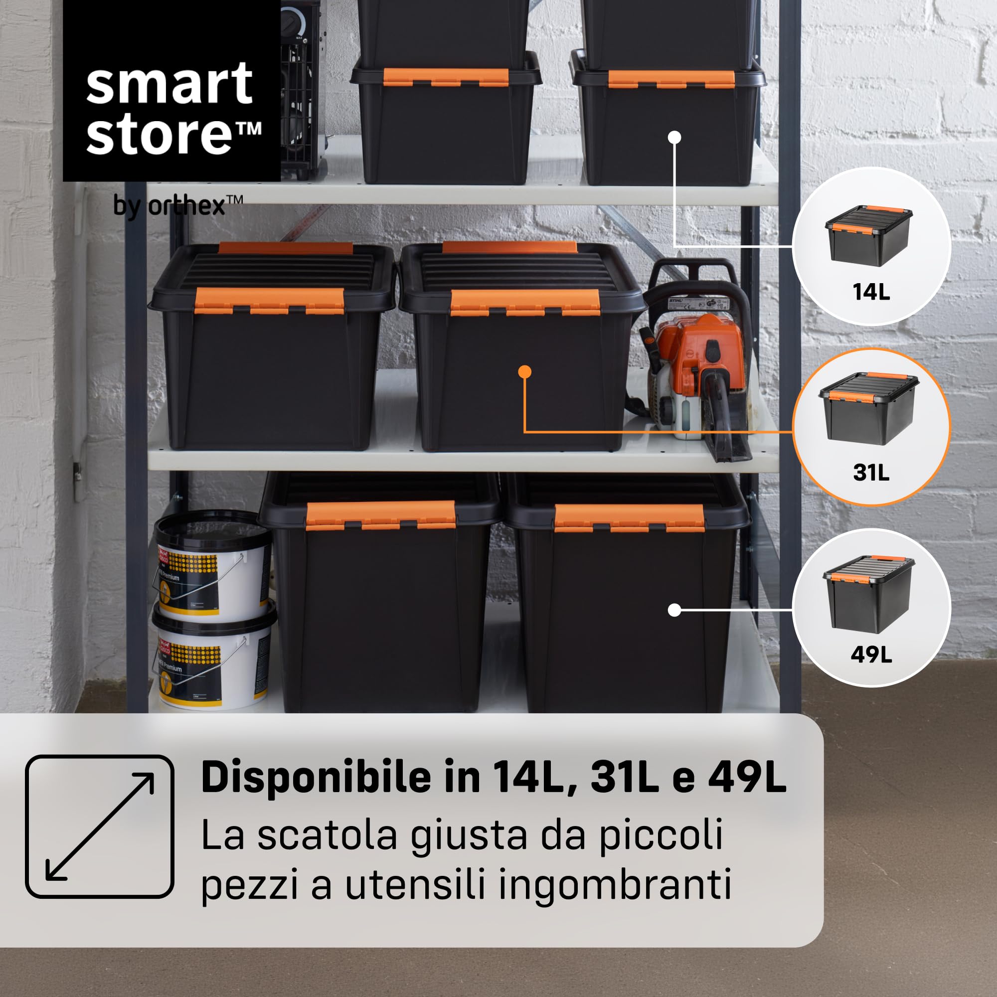 SmartStore Scatola Portaoggetti Resistente con Coperchio I 31L I Set 6 Impilabili I Garage Officina Trasloco I Chiusura Clip I Made in Sweden I Nera I 50 x 39 x 26 cm