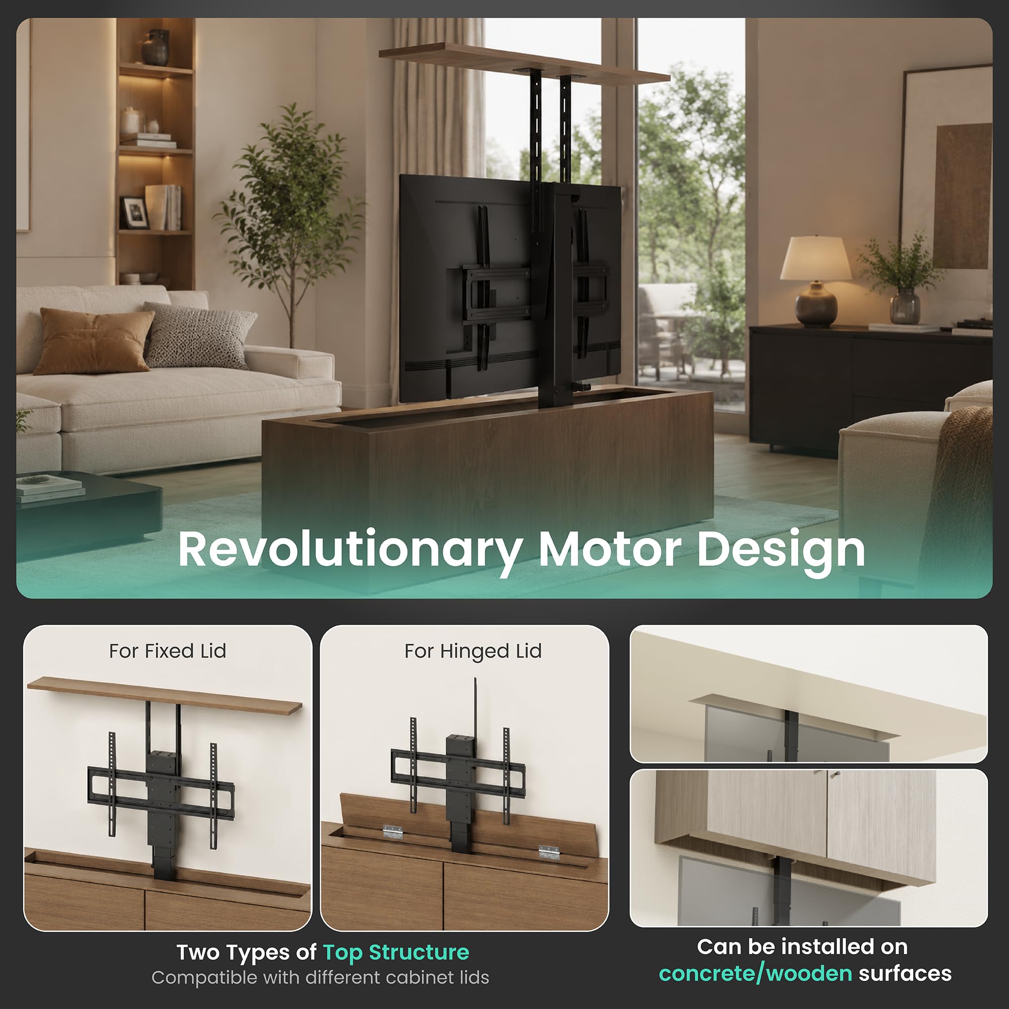 ynVISION.DESIGN Supporto motorizzato per TV da 43 a 88 pollici, distanza di viaggio da 47 pollici, telecomando RF e controllo vocale WiFi, installazione a pavimento/soffitto, max VESA 600 x 400