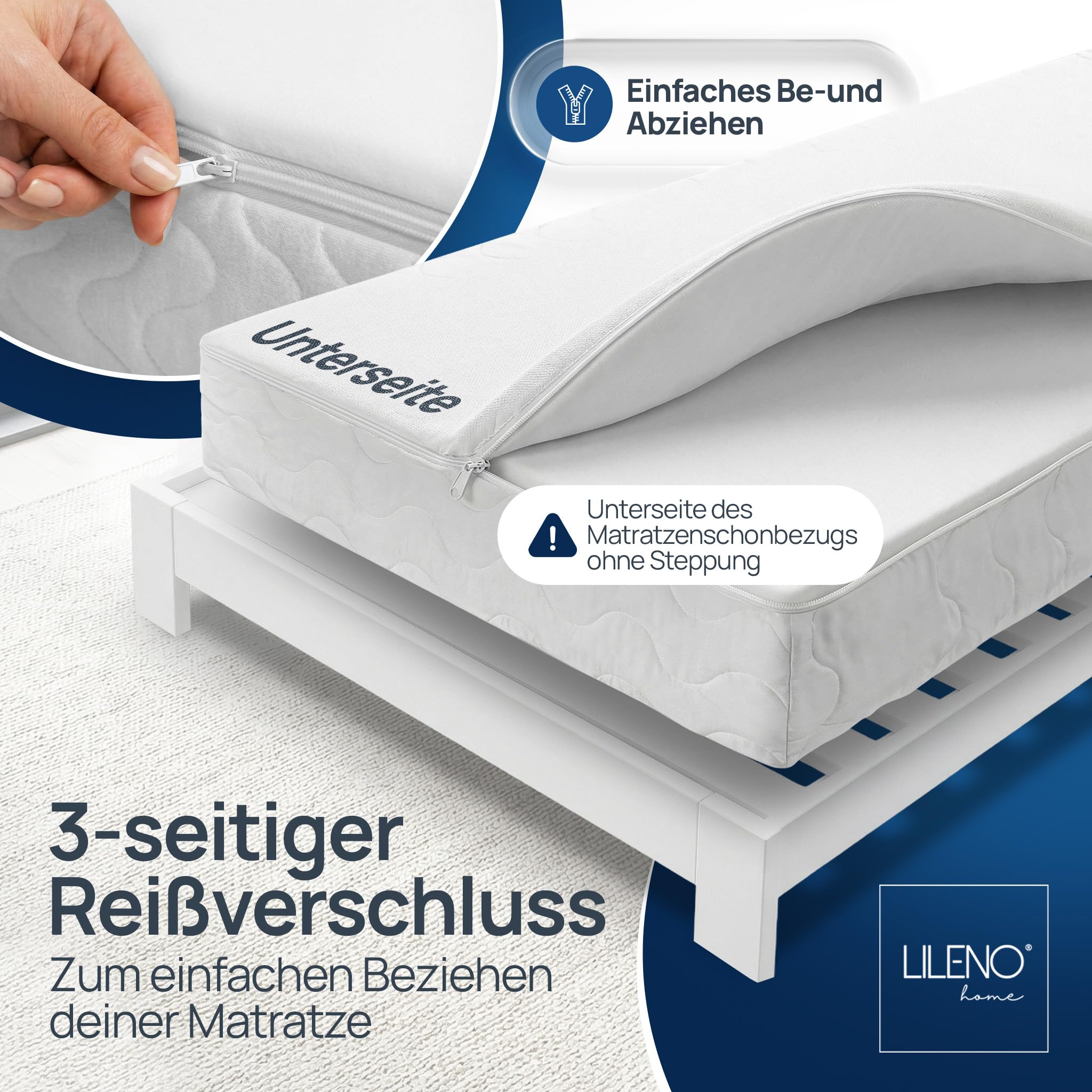 LILENO HOME Matratzenbezug 100x200 cm Reißverschluss - waschbarer Matratzenschoner aus Microfaser ideal für Allergiker - extra weicher Schonbezug für Matratzen (rundum) Höhe 20-22 cm