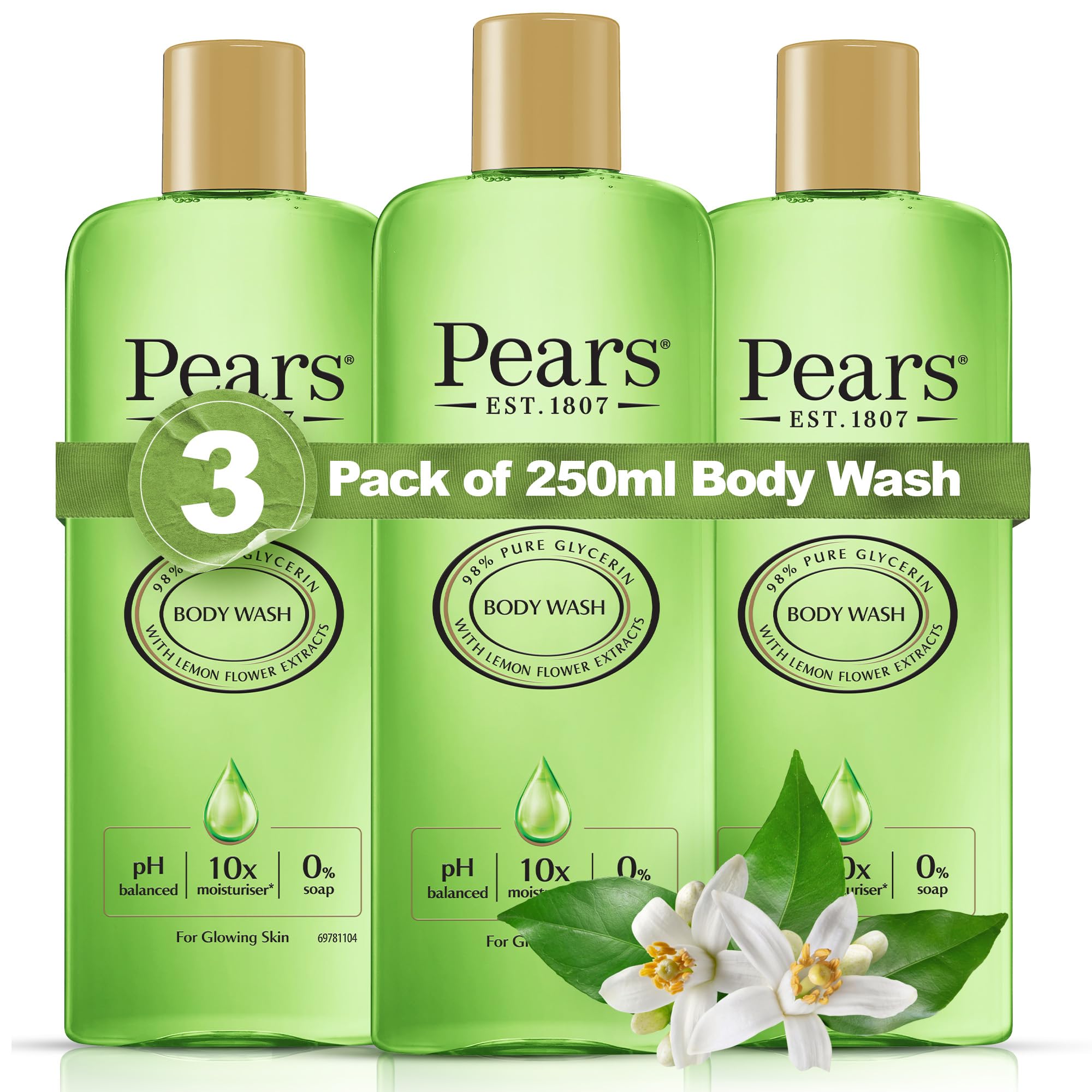 Pure & Gentle Body Wash with Lemon Flower Extract - Nourishing Gel Cleanser -Crafted with Natural Oils - 10x More Moisturiser* - Beauty Bath for Moisturising Care - 250ml (3 Pack)