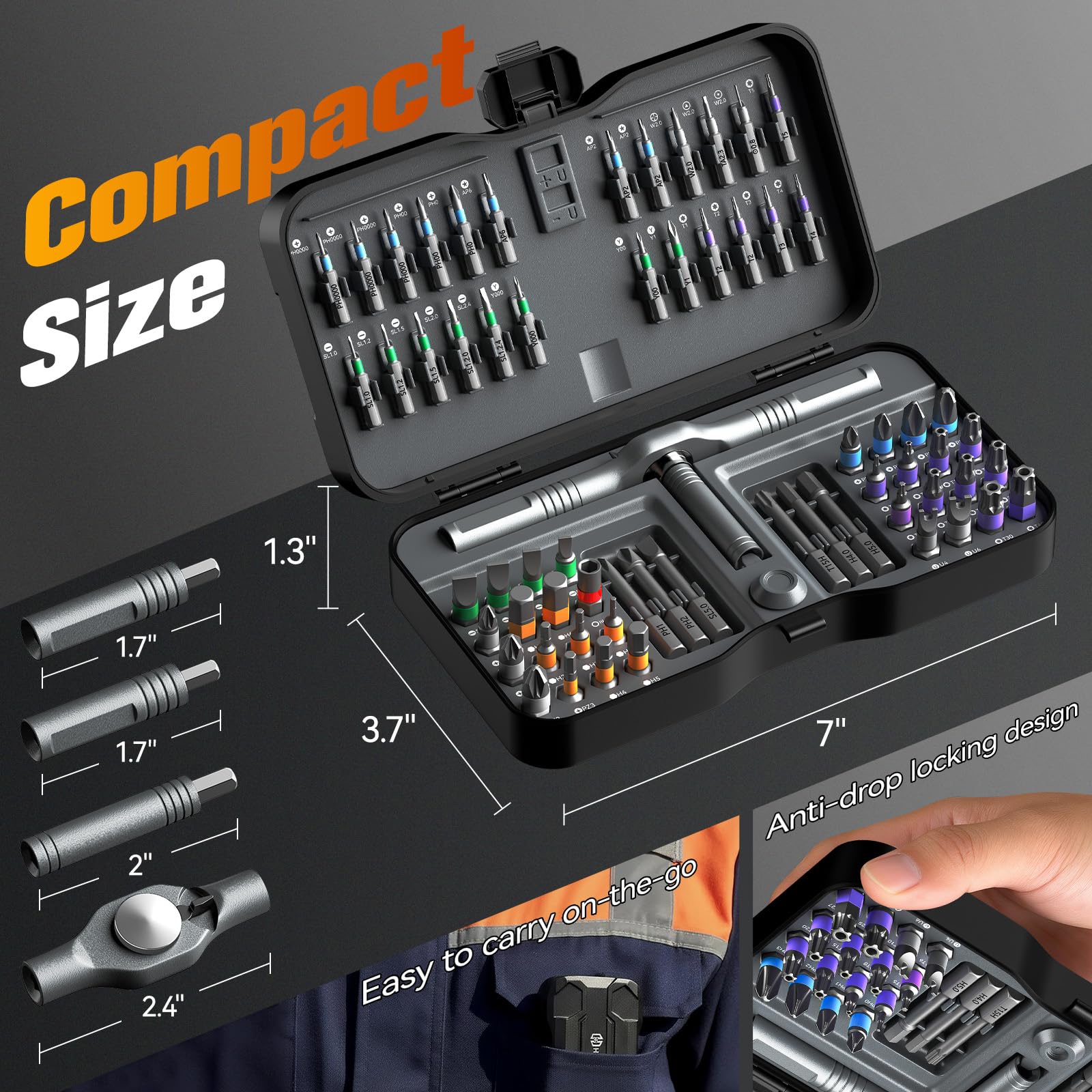 Housolution 66 in 1 Set di Cacciaviti a Rocchetto, Maniglia Sgabinabile, Testa 6,2°, Bit in Acciaio S2 Combinabili, Kit Portatile per Regali di Natale, Mobili, Computer, Biciclette, DIY