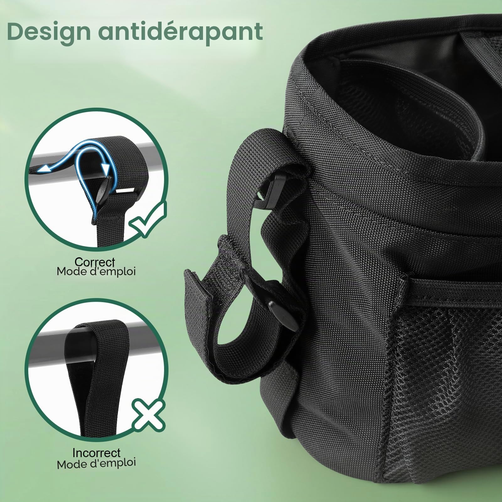 Guiseapue Organiseur universel pour poussette avec porte-gobelet : accessoires pour poussette avec sac amovible pour téléphone Uppababy, sangles antidérapantes, accessoires de déambulateur, cadeaux de
