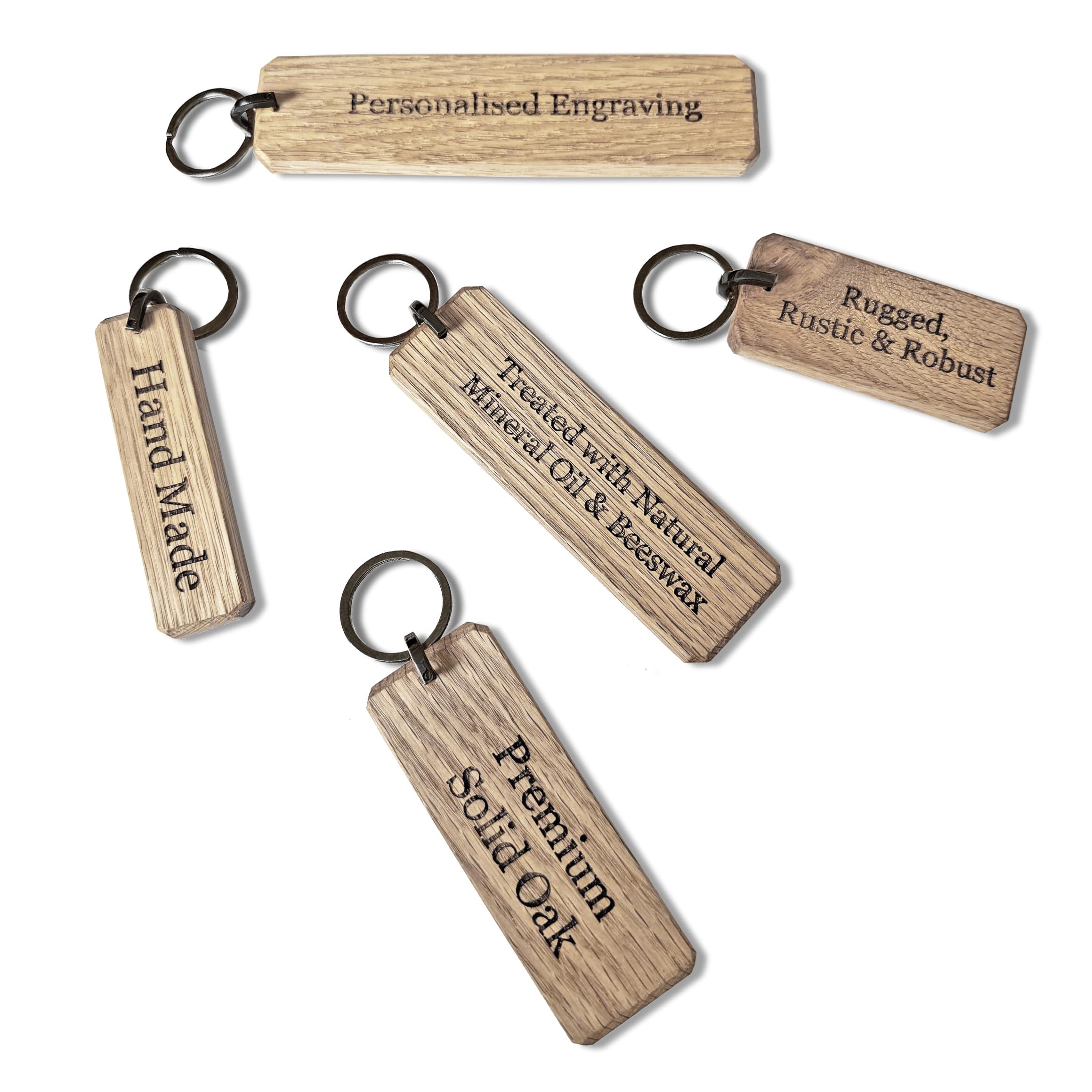 Ukhobbystore Unisex Brown Handmade Personalised Chunky Rustic Oak Wooden Keyring With Custom Engraving & Gun Metal Black Fixings For Hotel Rooms, Offices, Business, Cottages, Villas And Lodges (Small)
