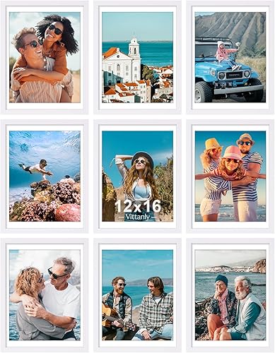 Vista 117 de Vittanly - Juego de 9 portarretratos, plexiglás resistente a rupturas, exhibe fotos de 12 x 12 pulgadas o, con paspartú, de 8 x 8 pulgadas, marcos