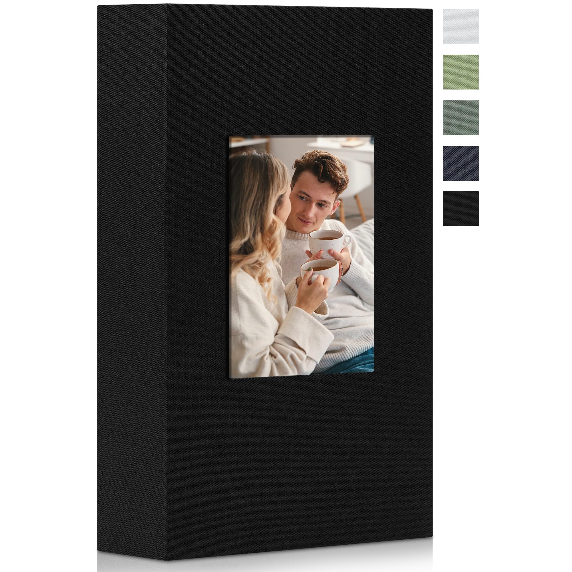 Remowith 6x4 Photo Album Slip in 300 Pockets, Linen Fabric Cover Photo Book with Customisable Cover Window, Acid-Free Slip-in Pockets for Family, Travel, Baby & Memory Storage,Black