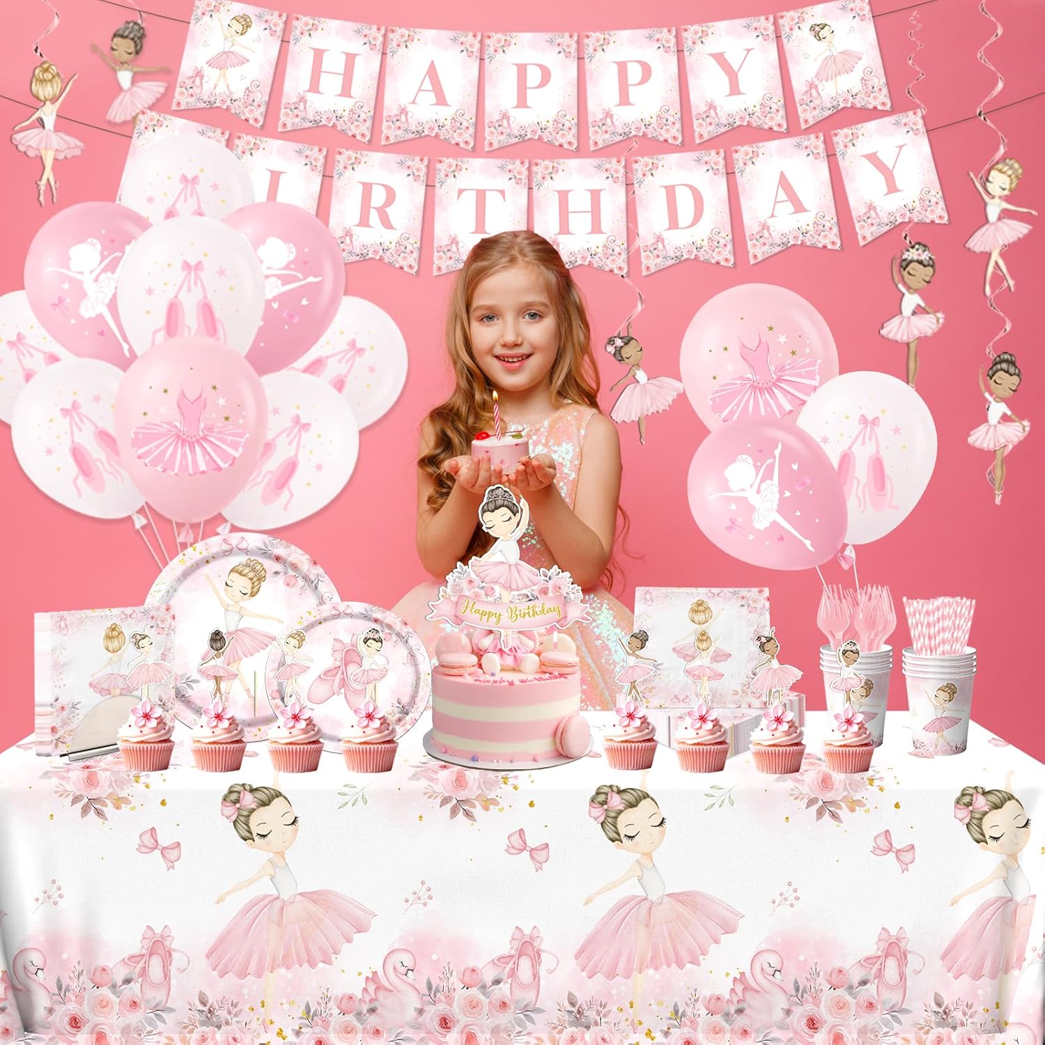 Ballerina Birthday Party Decorations Ballerina Party Tableware Kit Dancing Girl Ballet Plates and Napkins for Girls Ballet Theme Birthday Party Supplies Serve 24