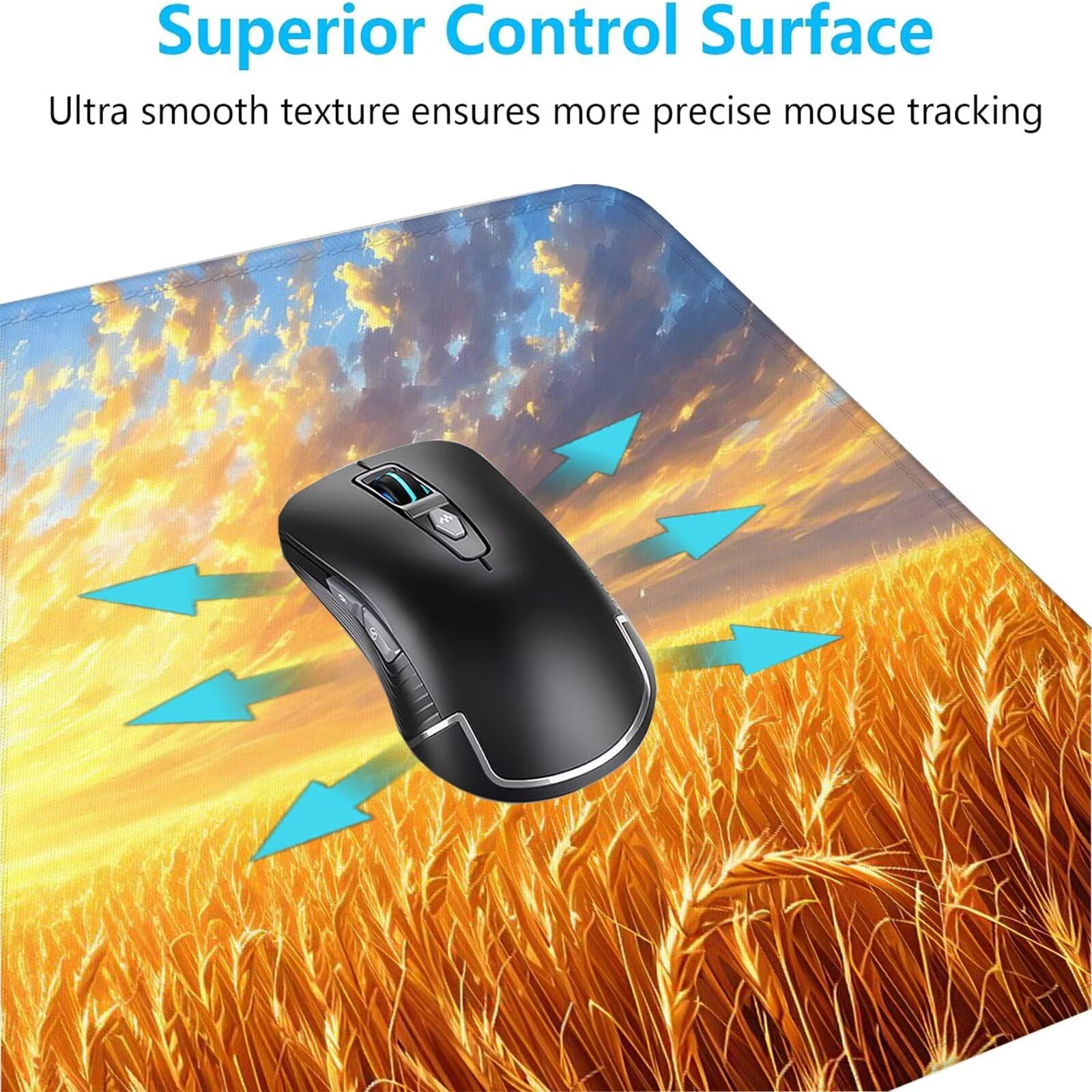 Tapis de Souris XXL 1200 x 500 mm,Paysage Tapis de Souris Gamer Imperméable,Tapis de Souris Champ de blé,Tapis Souris Bords Cousus,Base en Caoutchouc Antidérapante,Mousepad pour Maison Bureau S-506