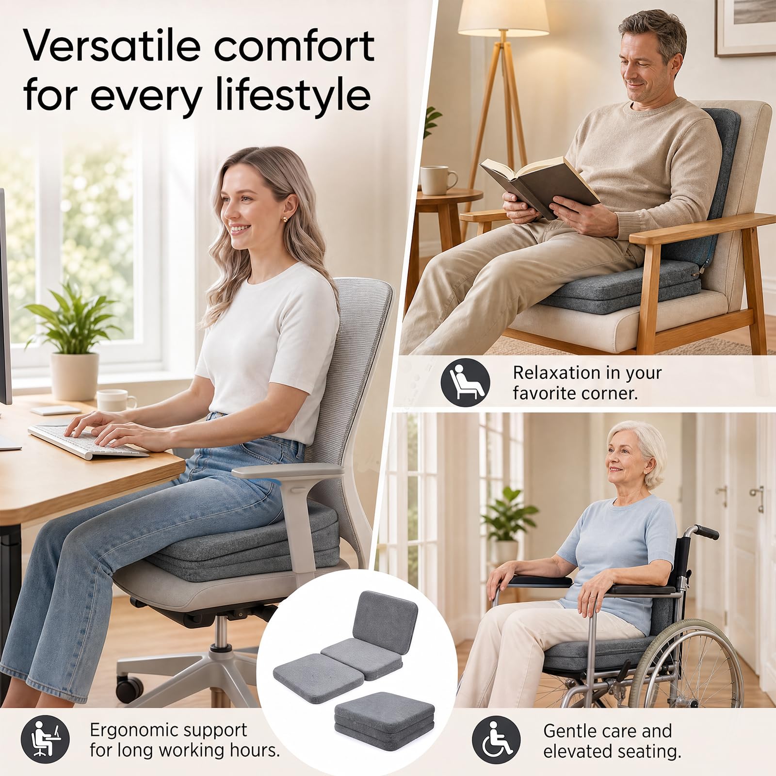 LOMUG Asiento elevador de coche para adultos, 3 alturas ajustables en altura, asiento para pequeños conductores, asiento ergonómico con cojín cómodo, respaldo y funda antideslizante