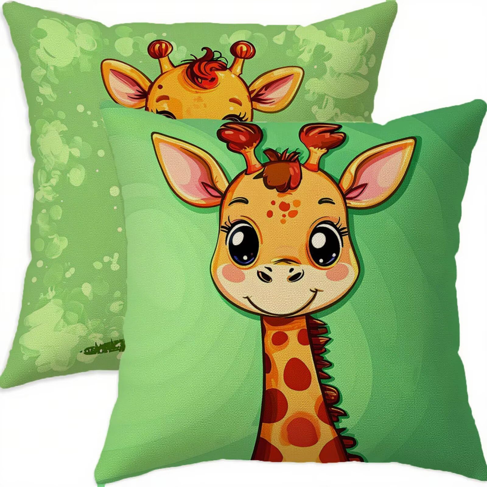 Housse coussin 80x80cm imperméable en lin vert avec zip invisible lot de 2
