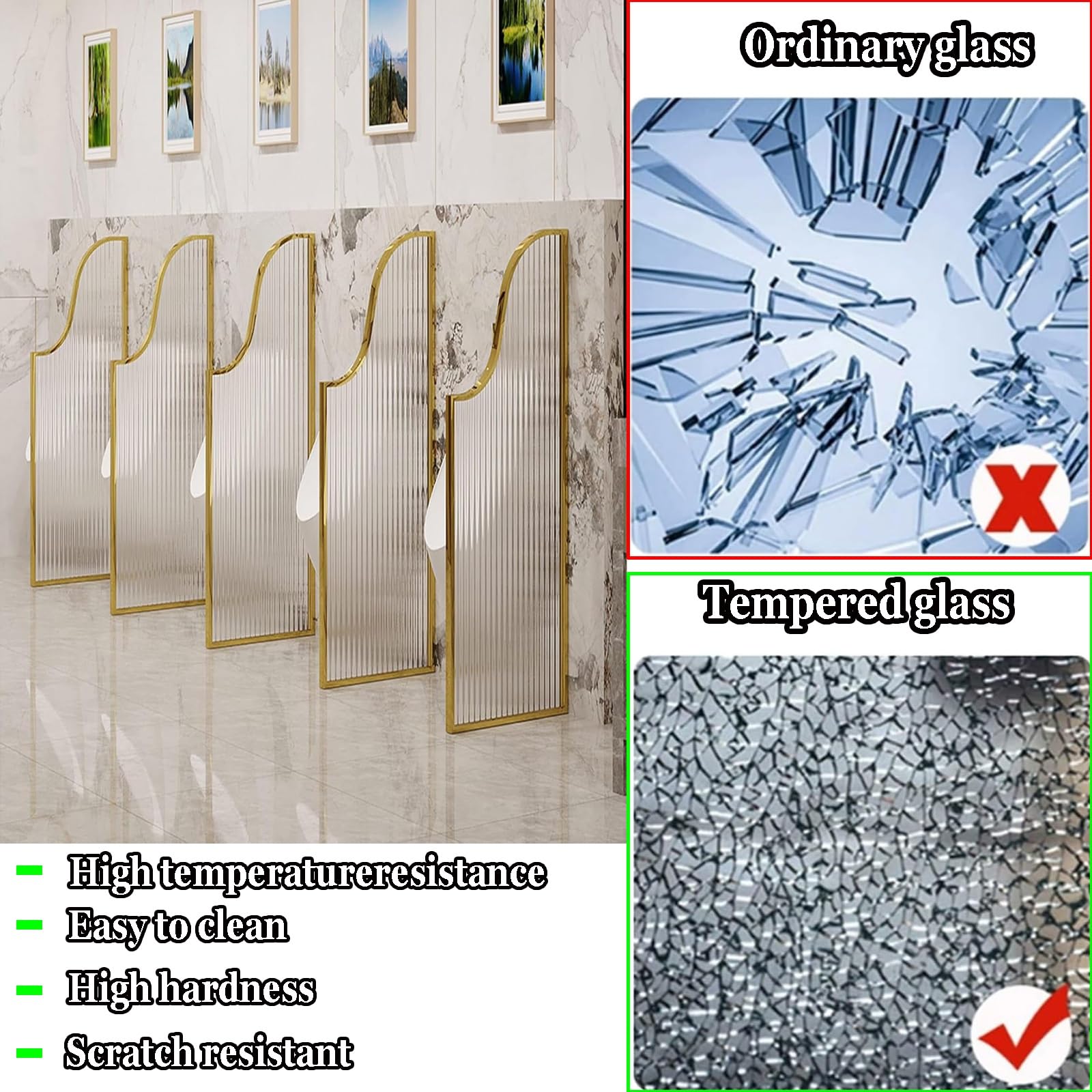 Mampara divisoria para urinario, mampara de Vidrio Impermeable para urinario - 5 Unidades, Color Negro, para Montaje en Pared, Ideal para baños públicos y hoteles - Mampara translúcida para
