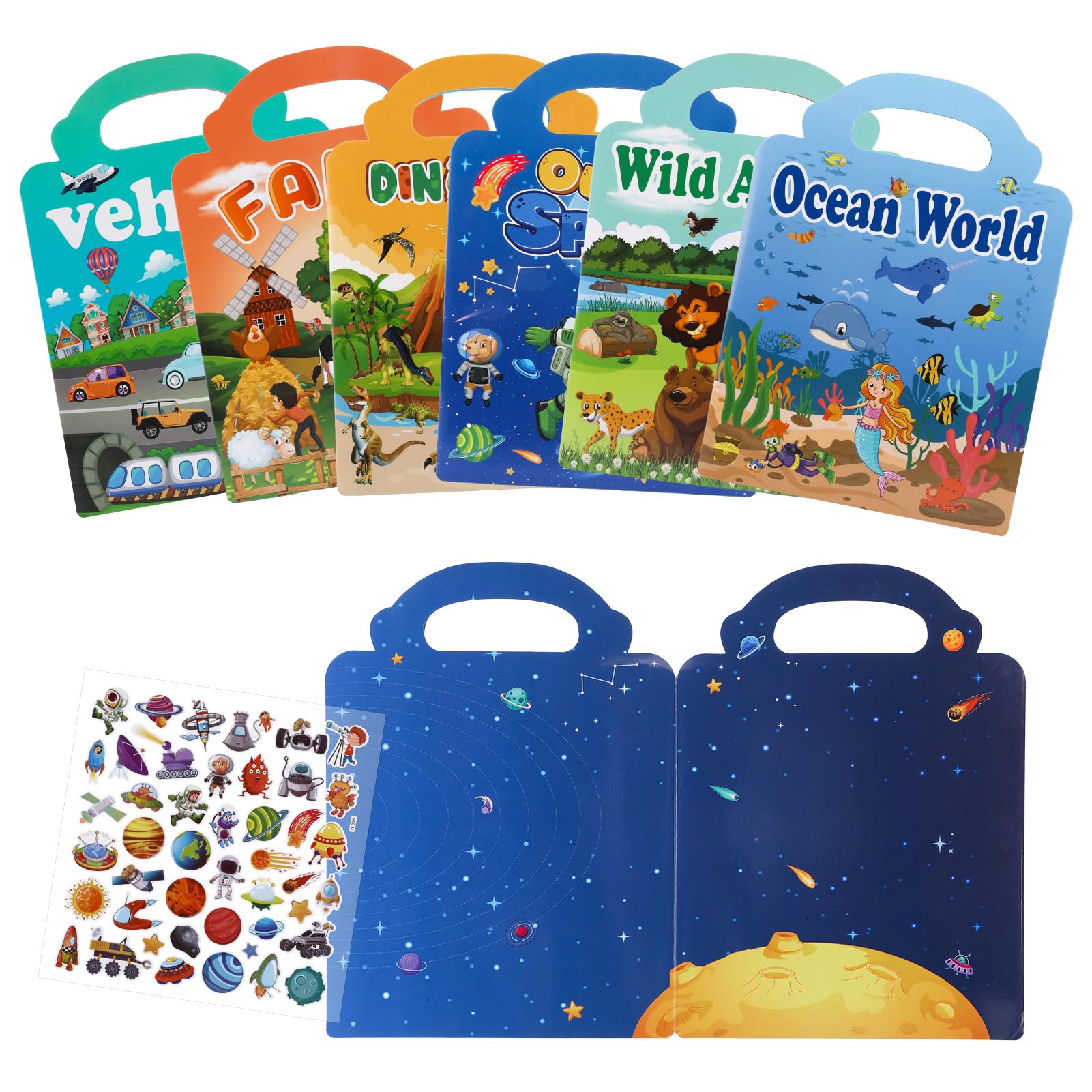 GSrenyu 6 Pack Reusable Sticker Book for Kids 3D Puffy Stickers for Kids Educational Sensory Learning Travel Toy Ideal Present for Boys Girls