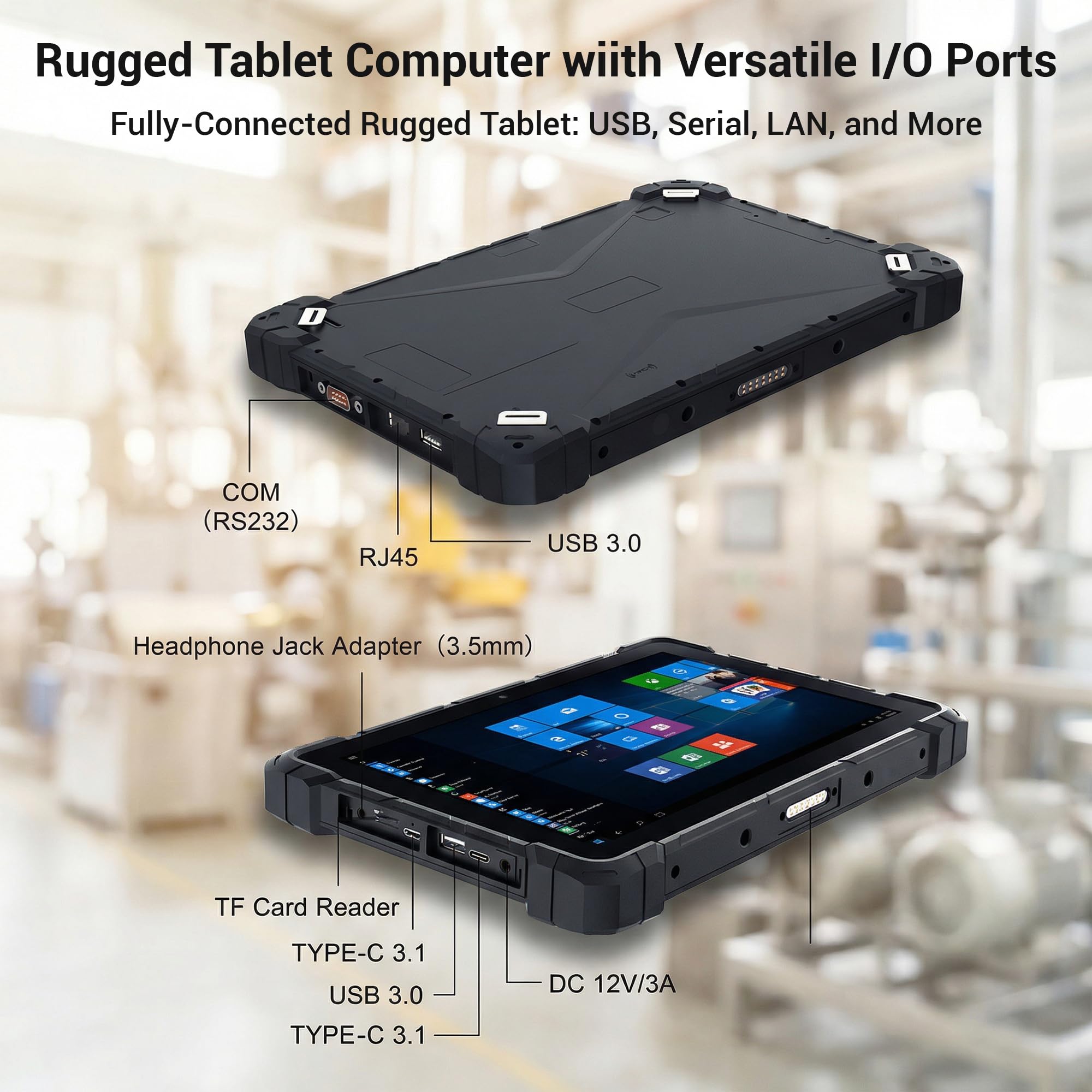 Tablet PC Robusto Win11 Pro Tablet Computer Esterno 10,1" Resistente Acqua e Polvere IP67 per Industriale, N100, 8GB Ram 128GB Rom, 8000mAh Batteria, 1280 * 800, Tipo-C, RS232, SIM 4G, GPS